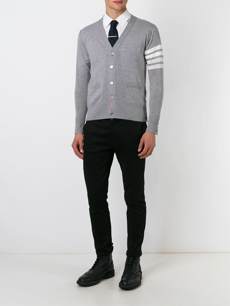 Thom browne Striped Sleeve Cardigan in Gray for Men | Lyst