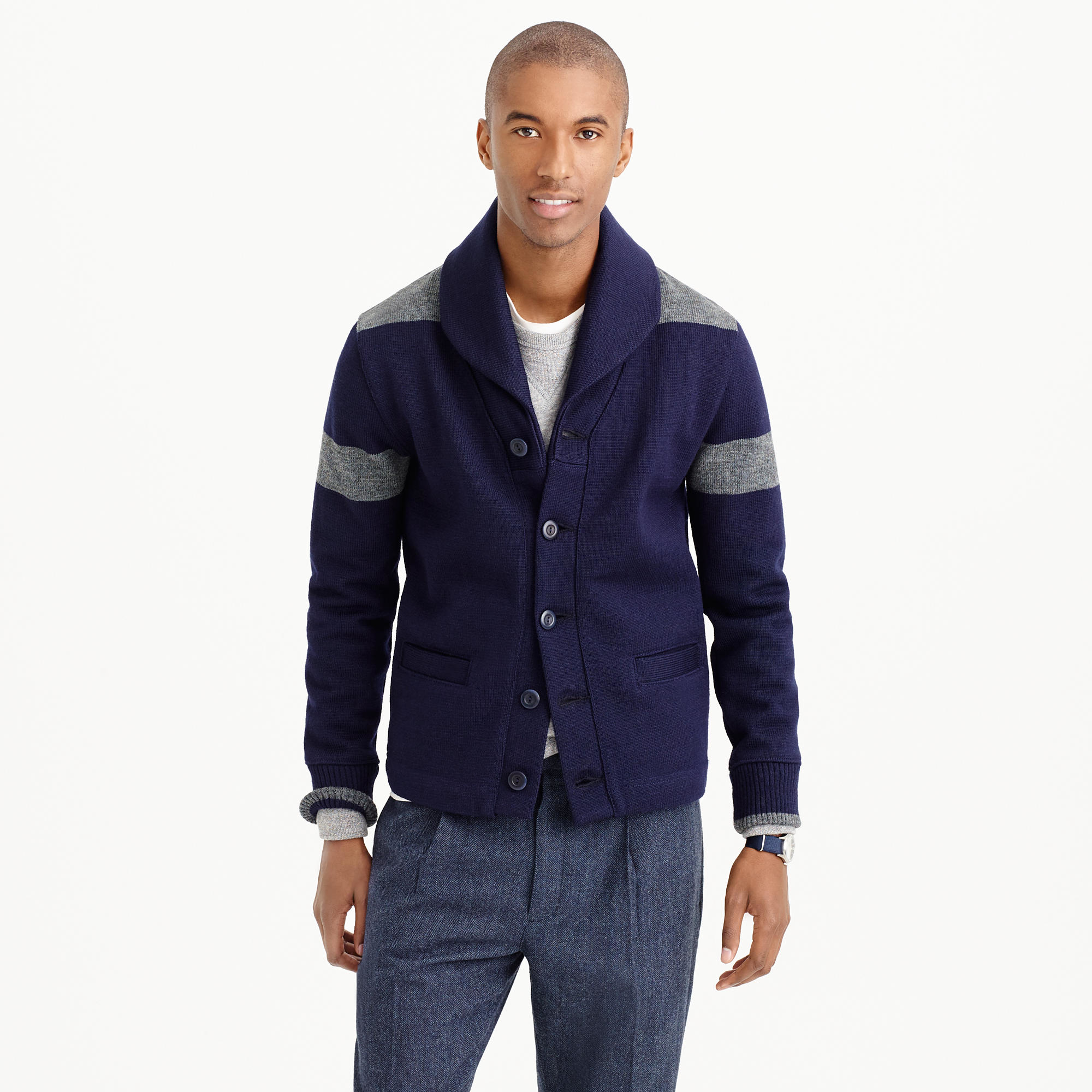 J.crew Dehen Shawlcollar Cardigan Sweater In Navy Wool in Blue for Men