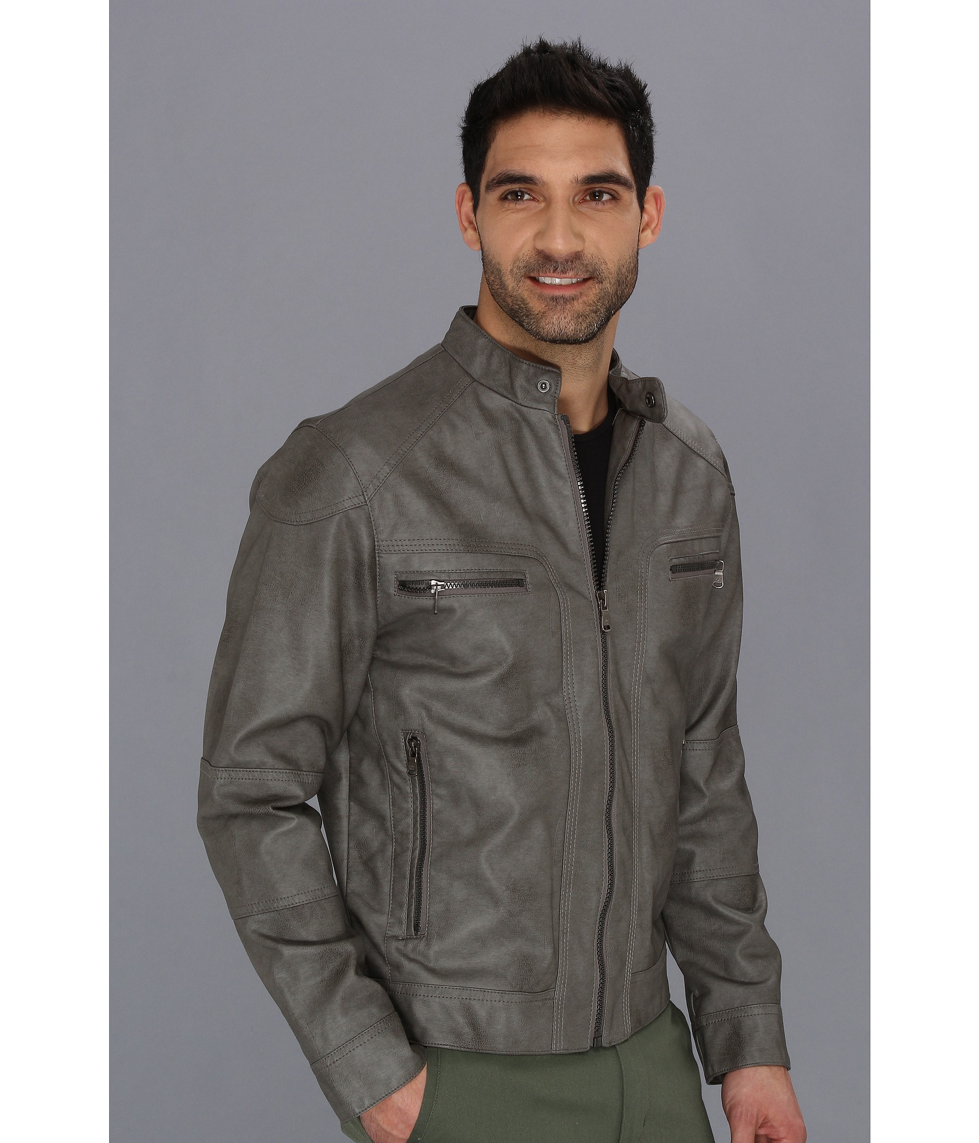 Lyst Calvin Klein Faux Leather Moto Jacket in Gray for Men