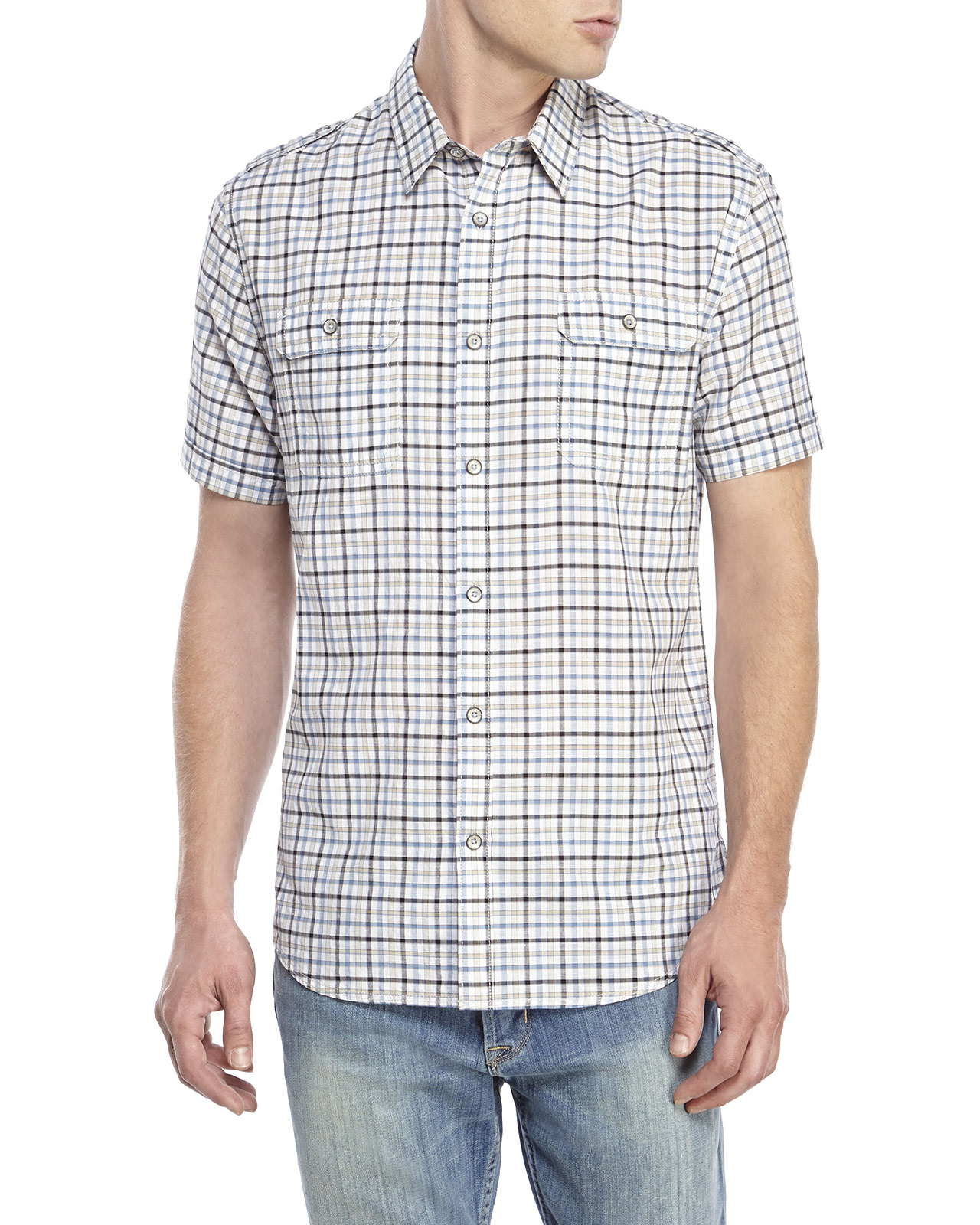 Lyst - Dkny Cotton Linen Check Shirt in Blue for Men