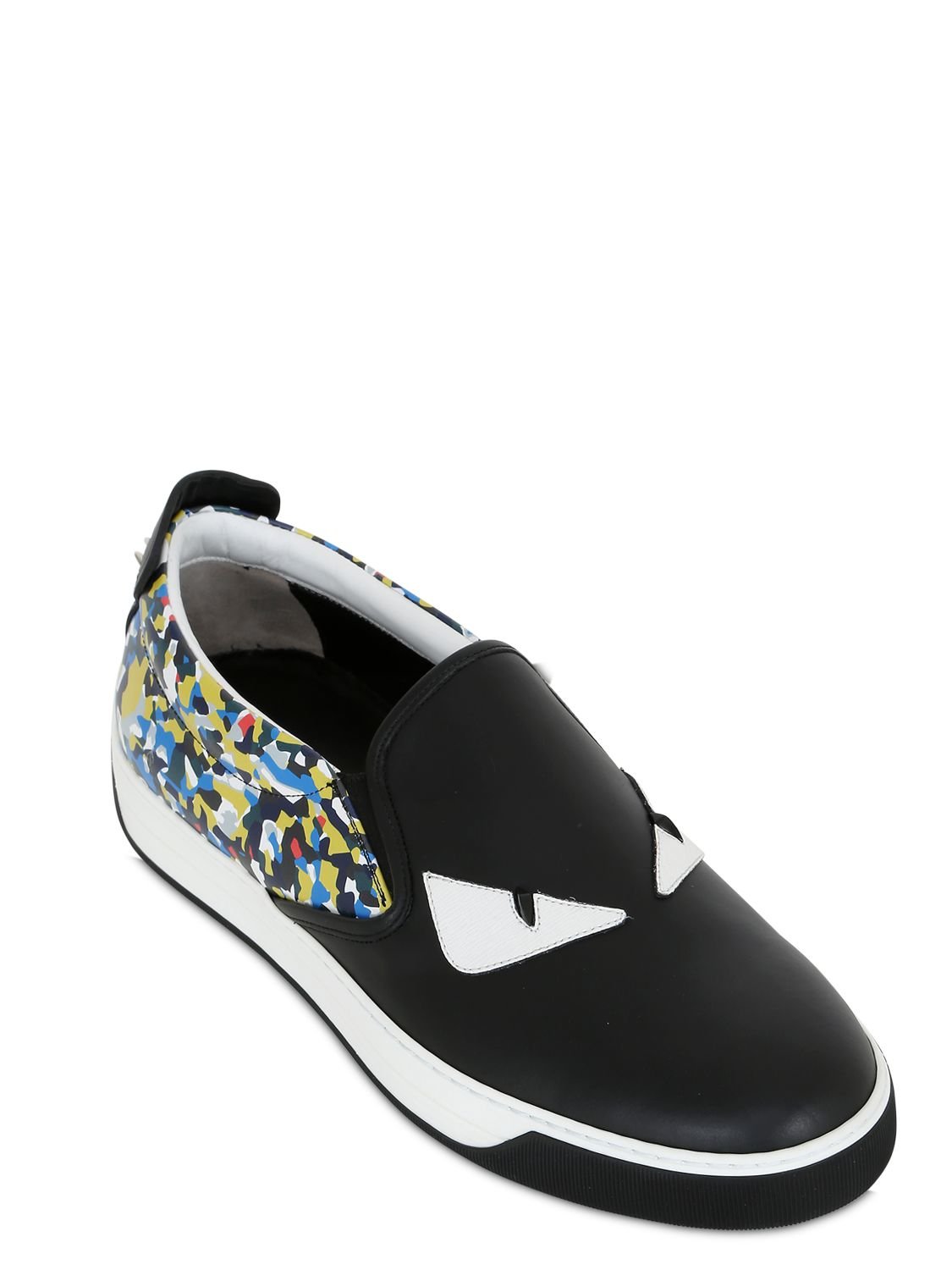 Fendi Monster Leather Studs Slip-on Sneakers in Yellow for Men ...