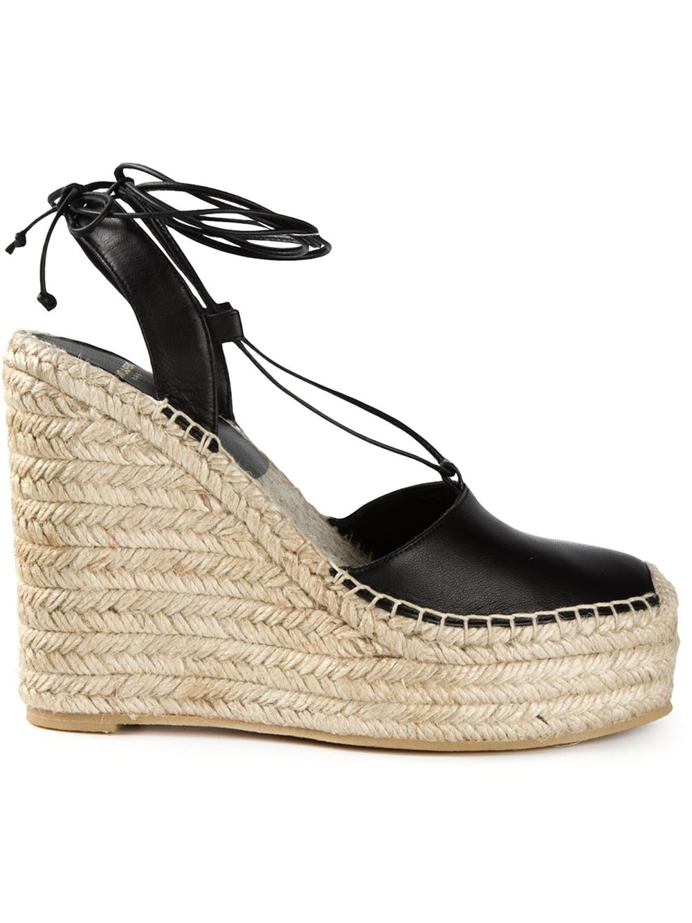 Saint laurent Lace-up Wedge Espadrilles in Beige (black) | Lyst