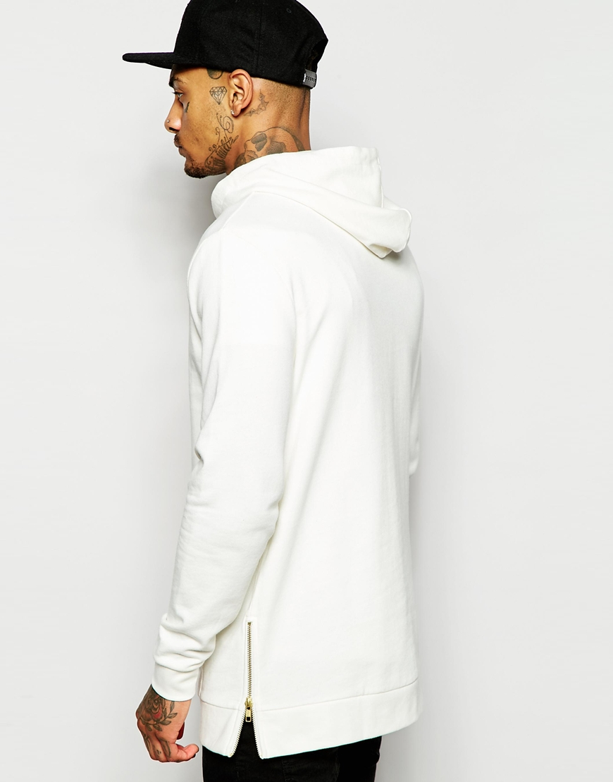 Download Lyst - Asos Longline Hoodie With Side Zips In White in ...