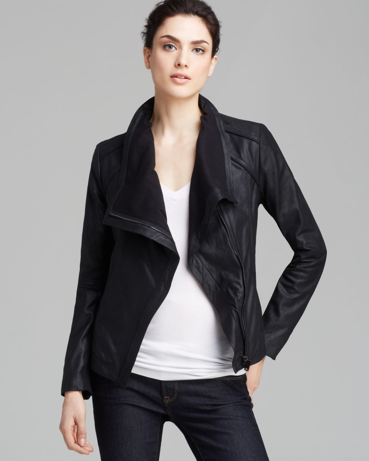 Elie Tahari Jacket Andreas D Front Leather In Black Lyst Gallery