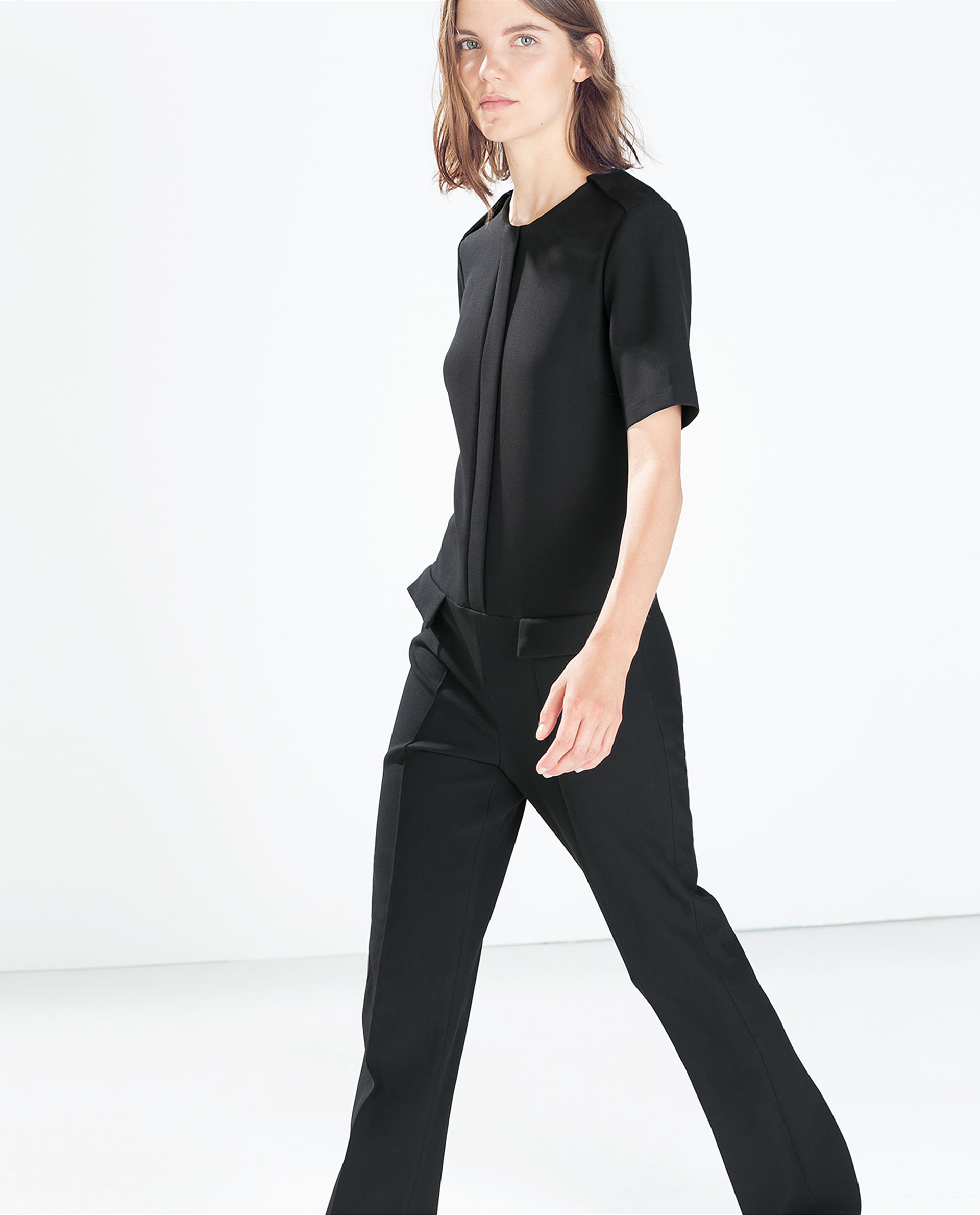 Zara Fitted Jumpsuit with Flap Pockets in Black | Lyst