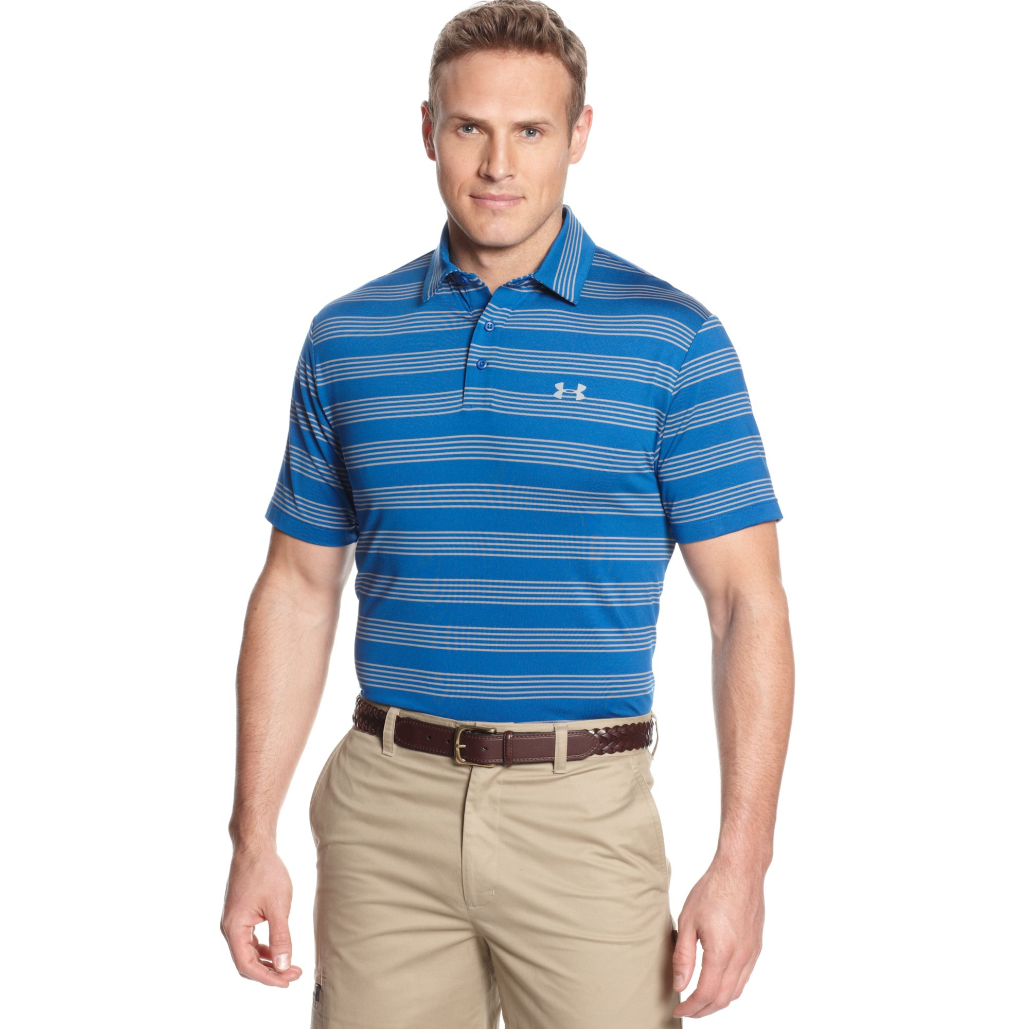 Under Armour Members Bounce Performance Striped Golf Polo in Blue for ...