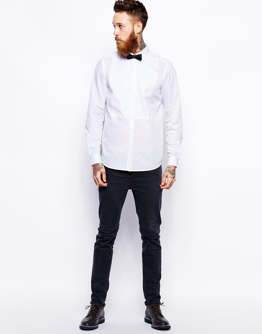 Lyst - Asos Smart Shirt in Long Sleeve with Contrast Bib and Bow Tie in ...