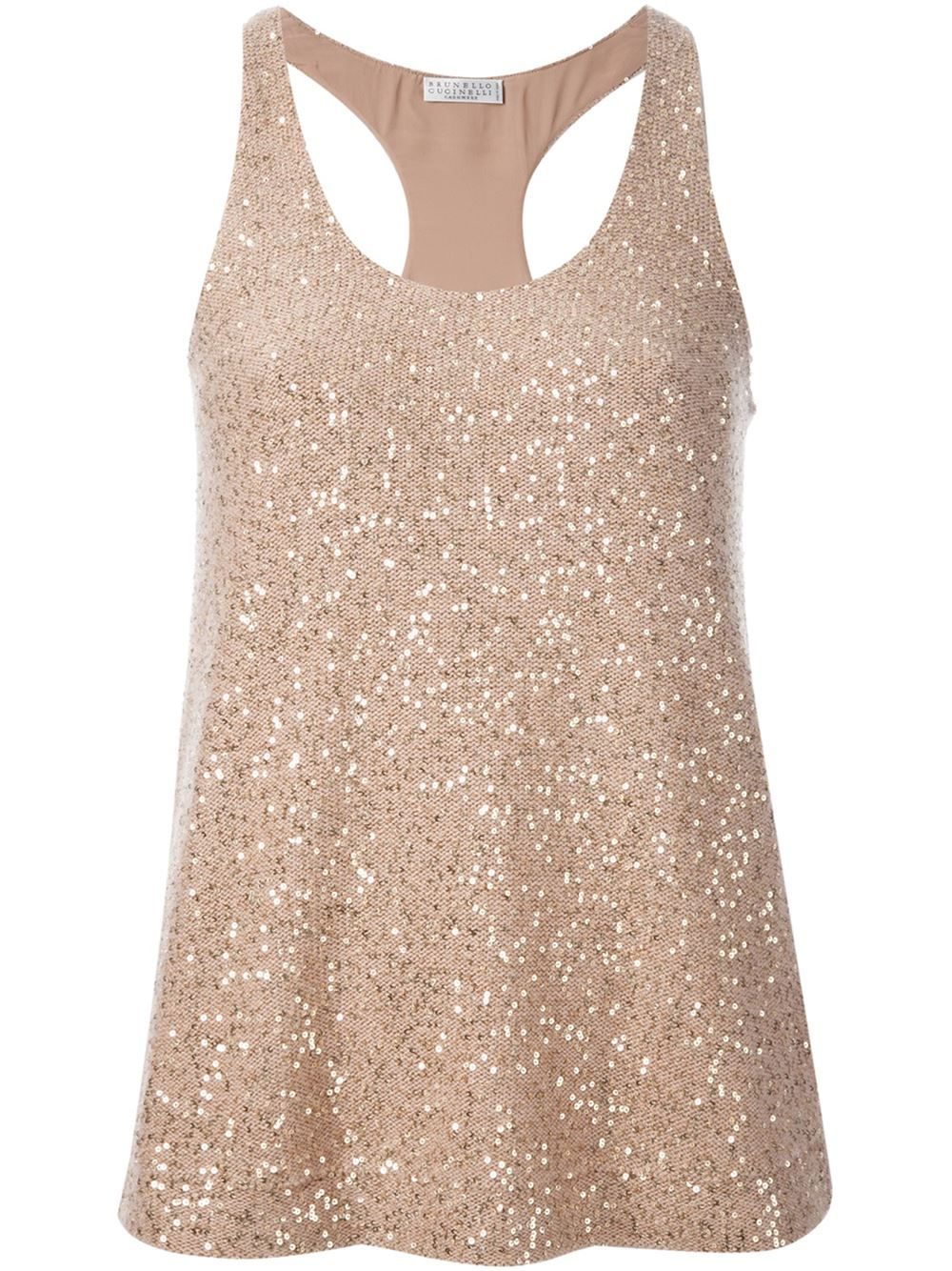 Brunello Cucinelli Sequined Tank Top in Natural - Lyst