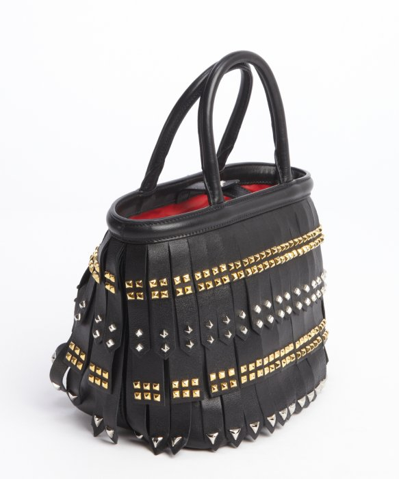 Prada Black Leather Studding Detail Top Handle Handbag in Black | Lyst  