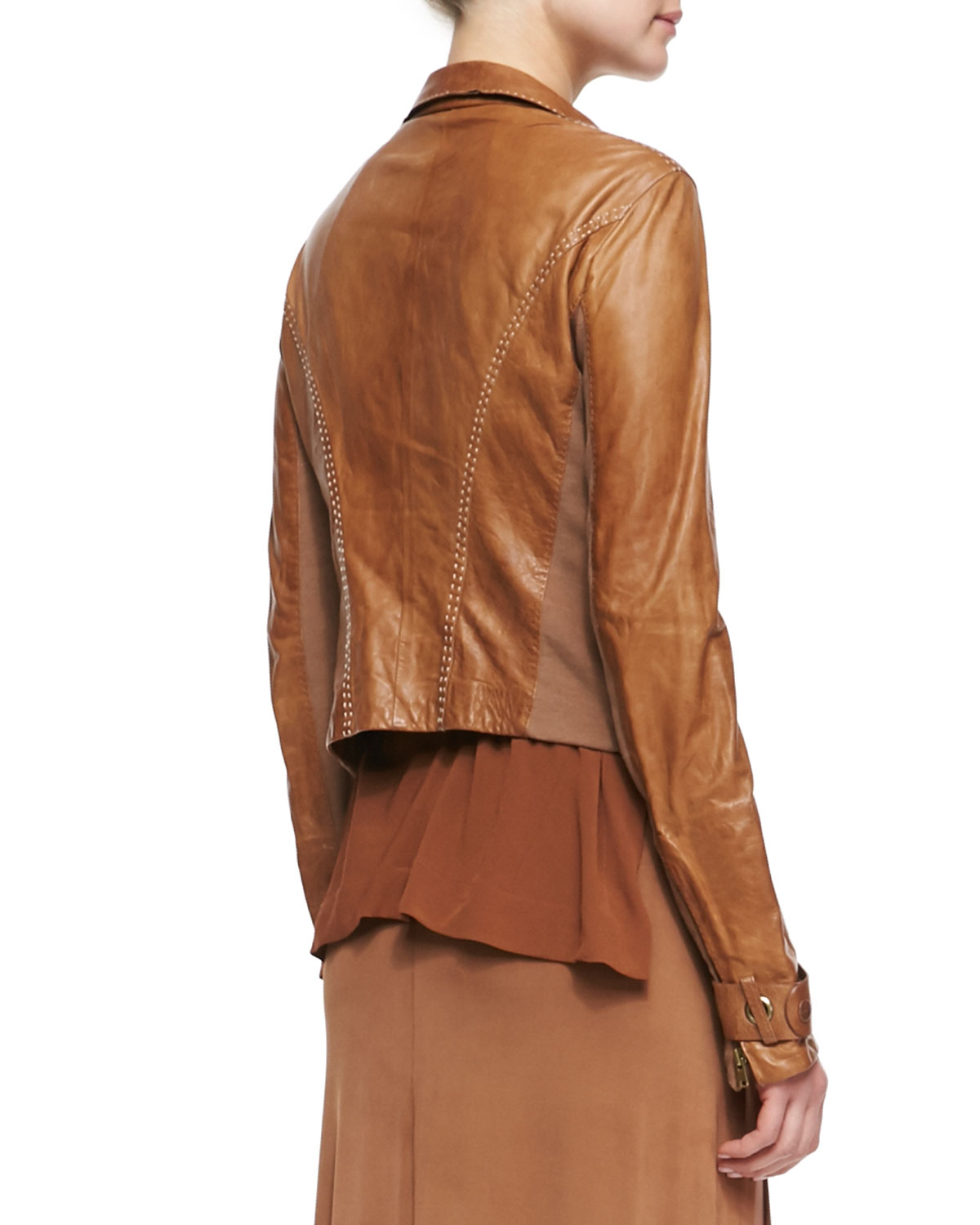 Lyst - Donna Karan Asymmetric Zip Lambskin Leather Jacket in Brown