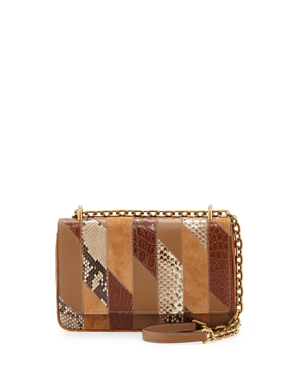 Prada Crocodile and Python Patchwork Shoulder Bag in Brown (LIGHT ...  