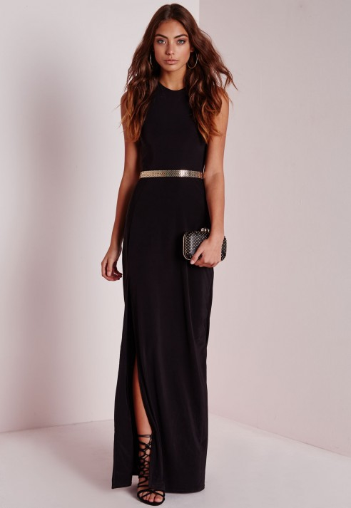 Missguided Slinky Side Split Maxi Dress Navy | Where to buy 