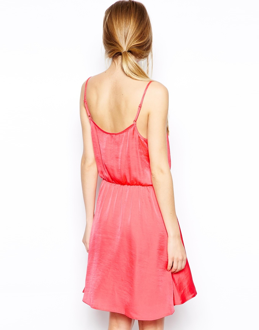 Lyst Asos Skater Dress In Textured Satin In Pink