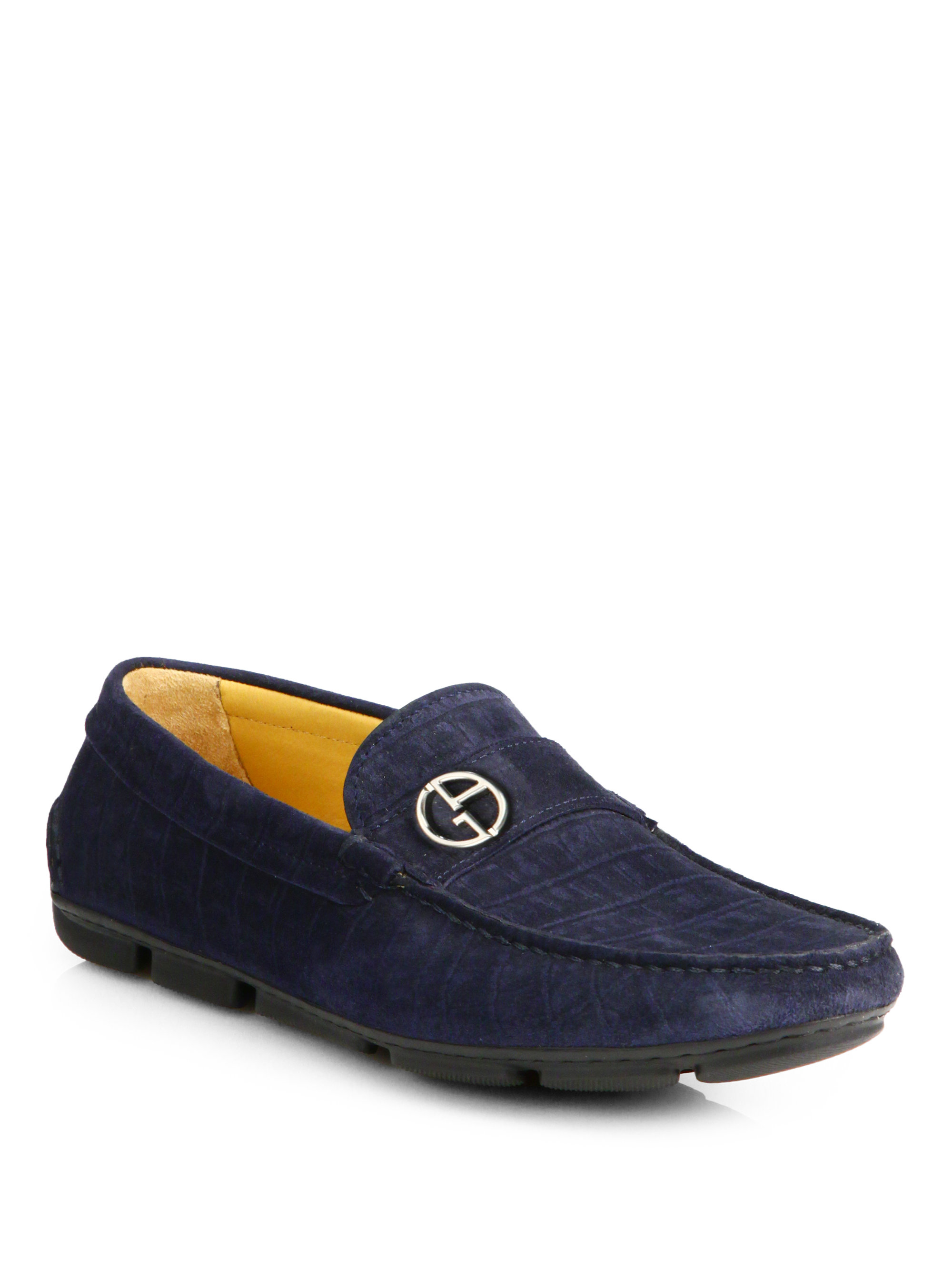 Giorgio Armani Croc-Embossed Suede Driving Loafers in Blue for Men | Lyst