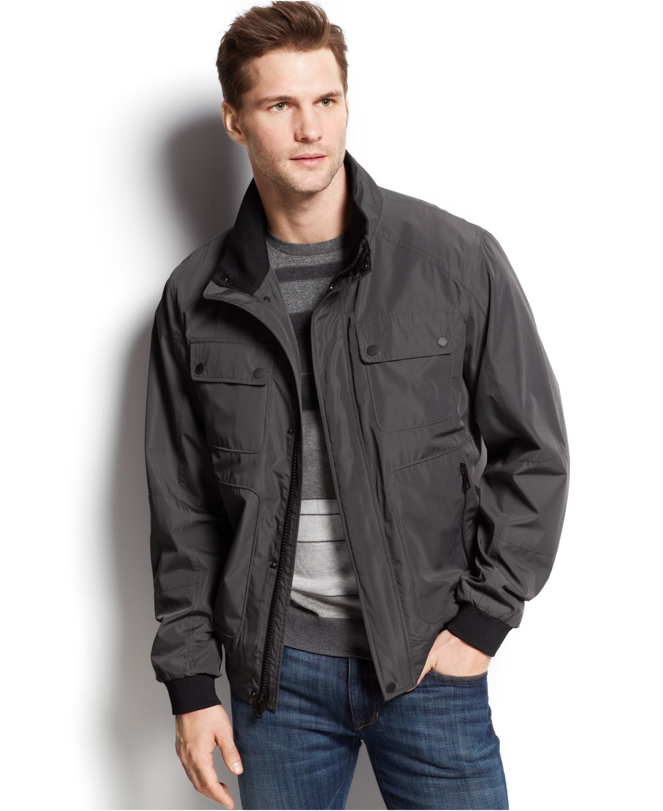 Lyst - Calvin Klein Micro-Checked Bomber Jacket in Gray for Men
