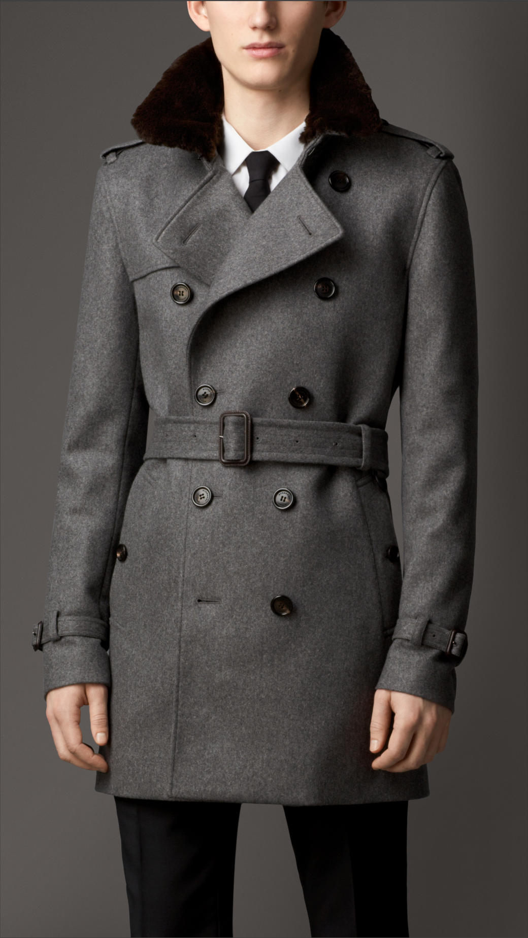 Lyst - Burberry Fur-Collar Cashmere Trench Coat in Gray for Men