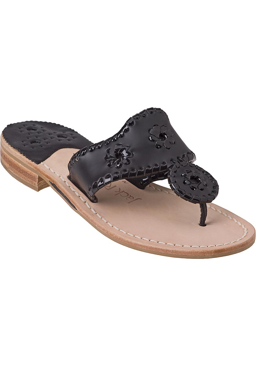 Jack rogers Palm Beach Thong Sandal Black Leather in Black | Lyst