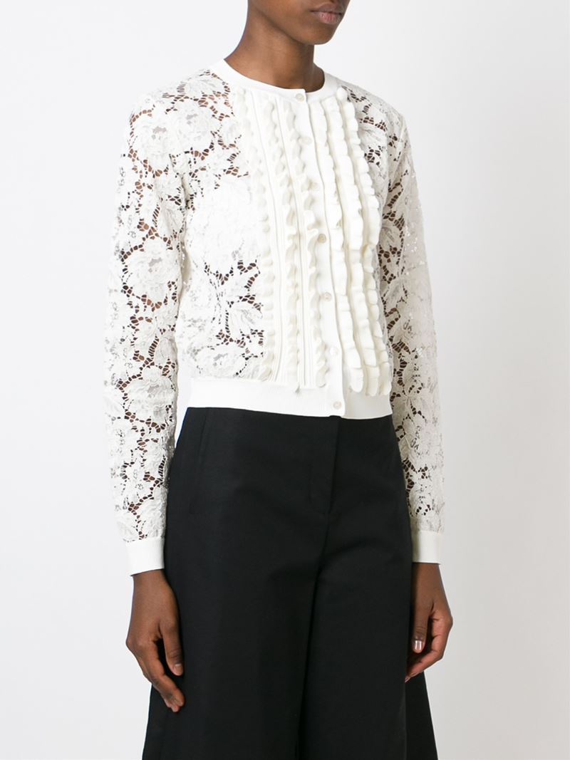 Valentino Lace Cardigan in Natural | Lyst