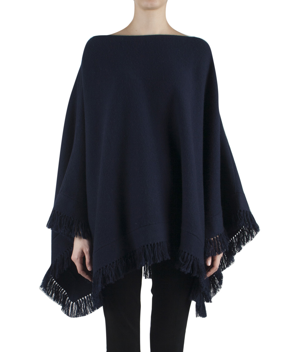 Lyst - Tory Burch Merino Wool Poncho With Fringes in Blue