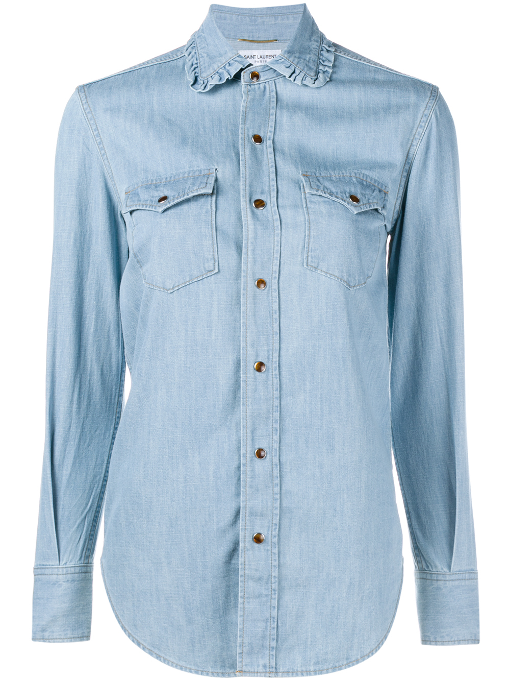 ruffle denim shirt