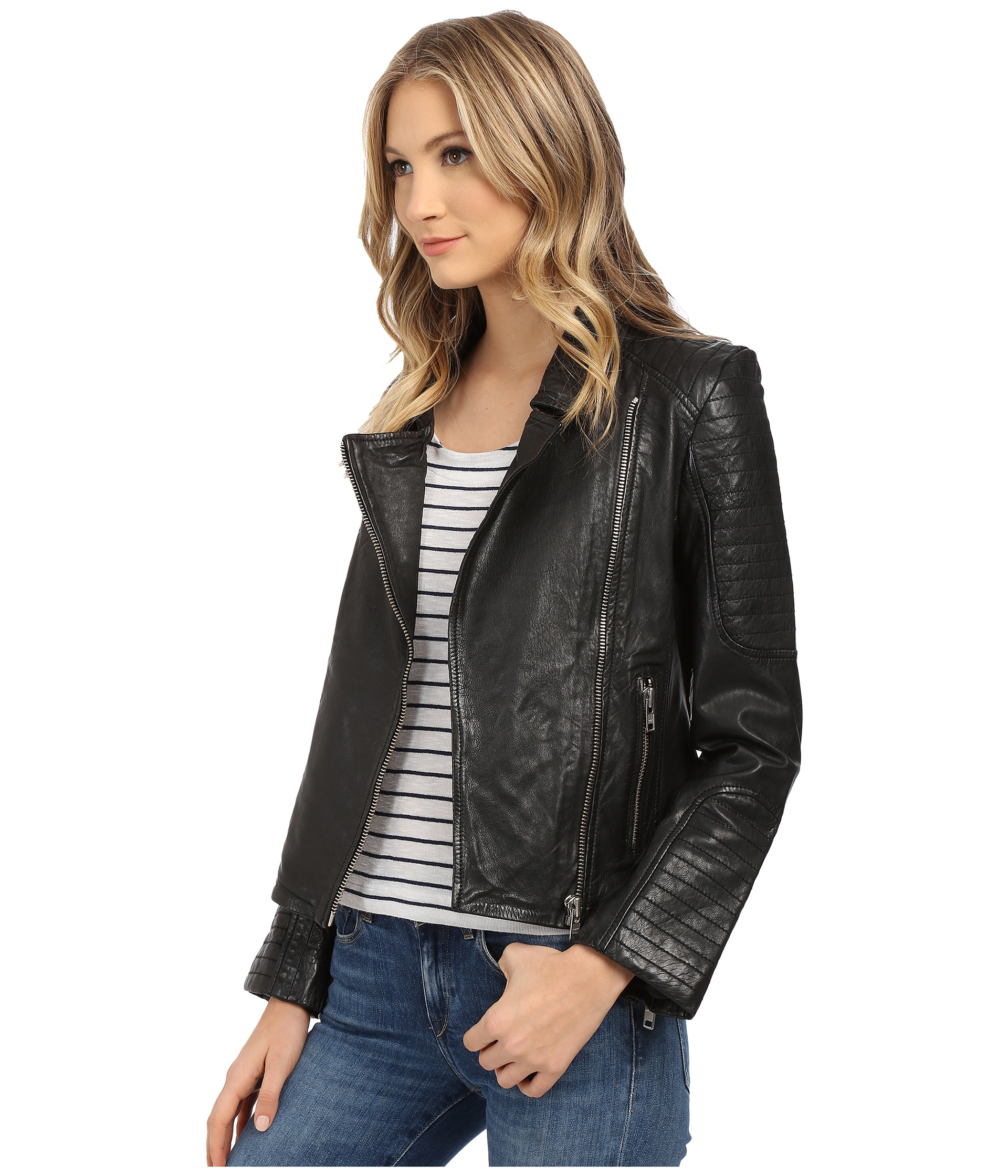 Bb Dakota Elias Washed Lamb Moto Jacket In Black Lyst Gallery