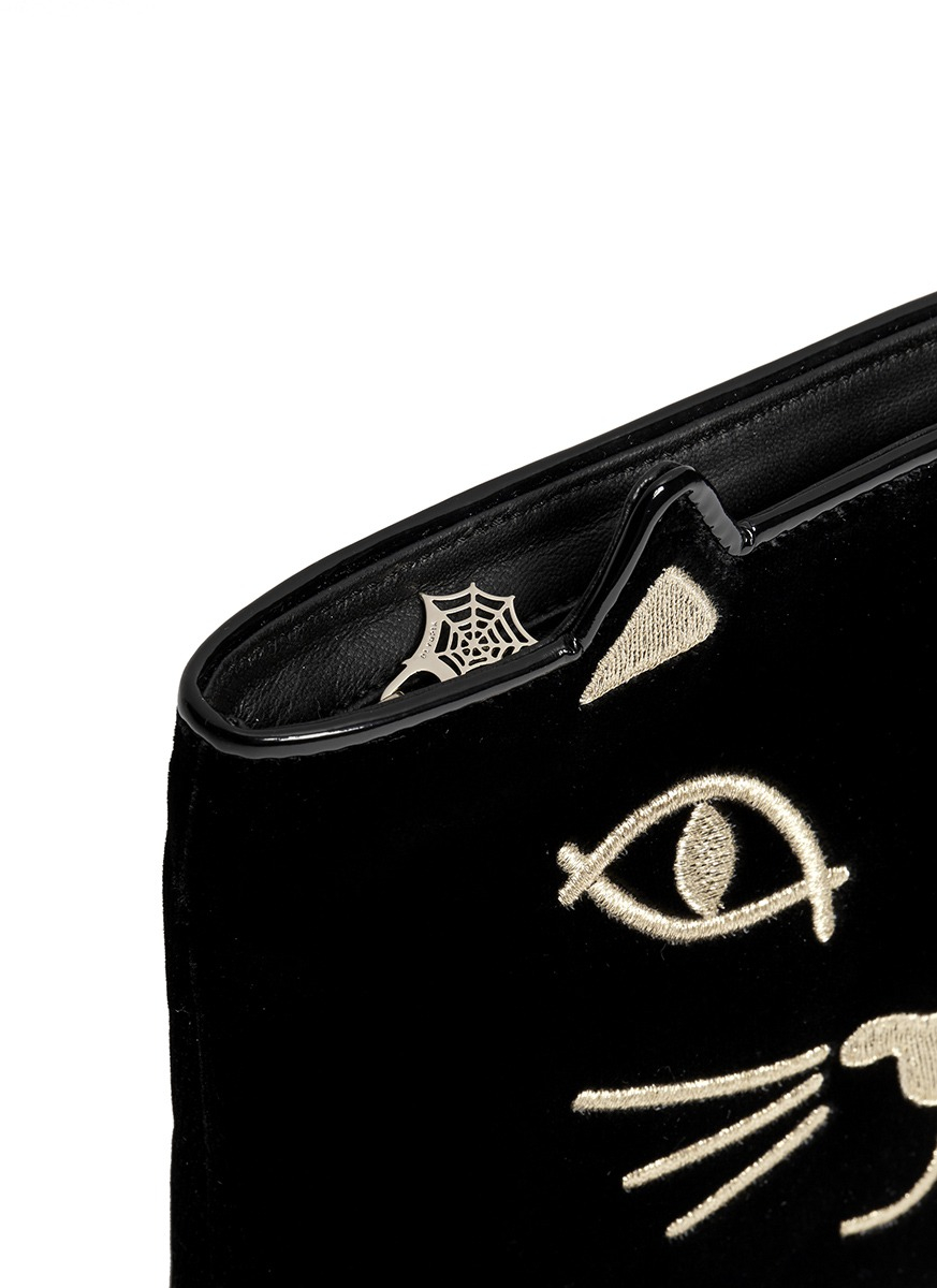 Lyst Charlotte Olympia 'Kitty' Velvet Pouch in Black