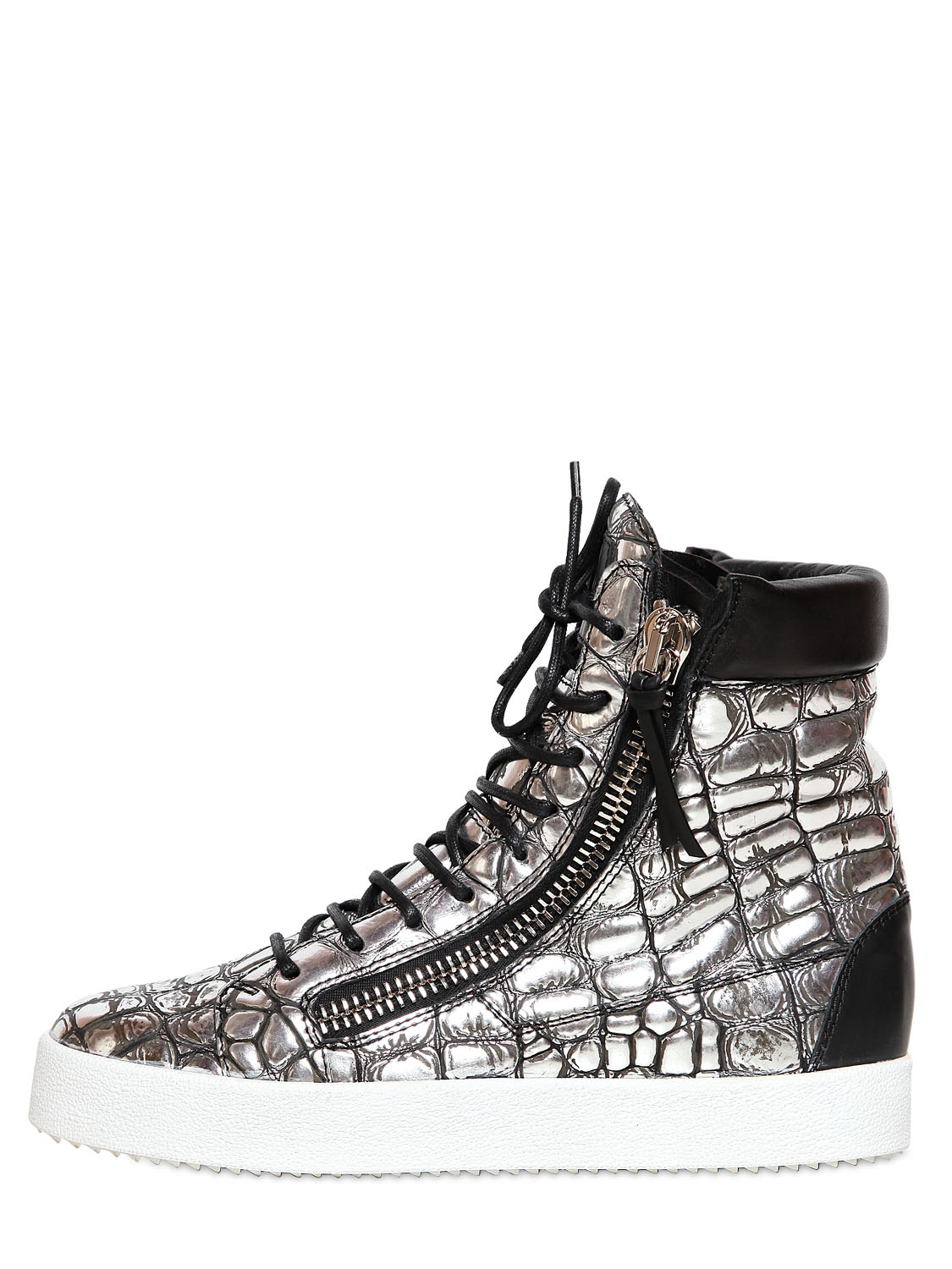 Giuseppe Zanotti Homme Croc Embossed Metallic Leather Sneakers in ...