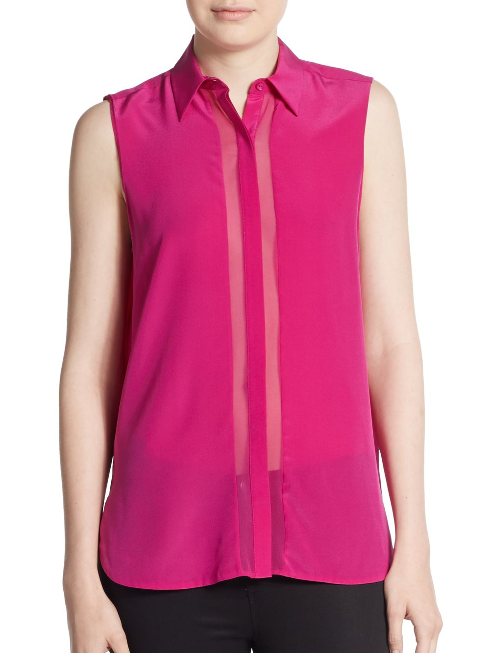 Lyst Vince Sleeveless Silk Crepe Button Front Blouse In Pink 4058