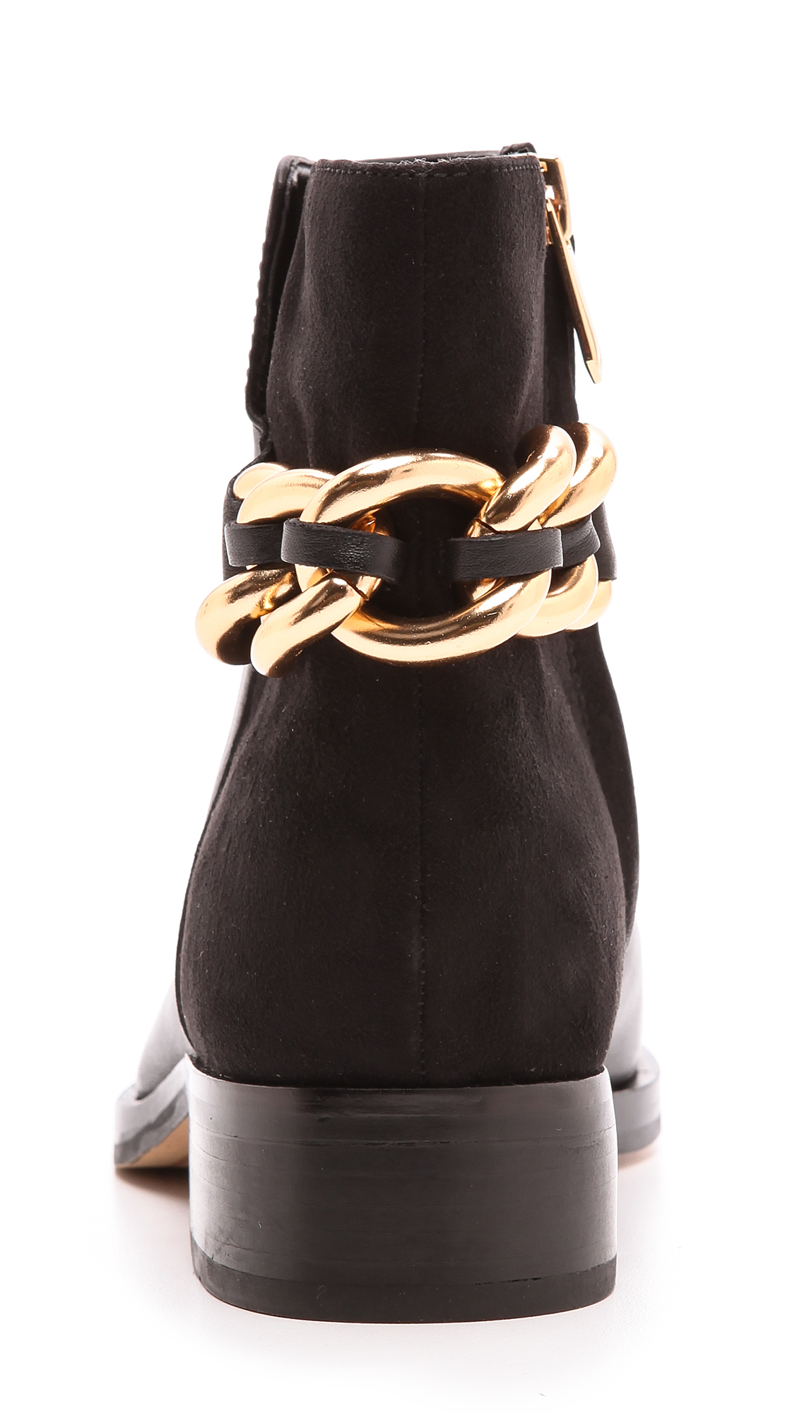 black ankle booties with chains