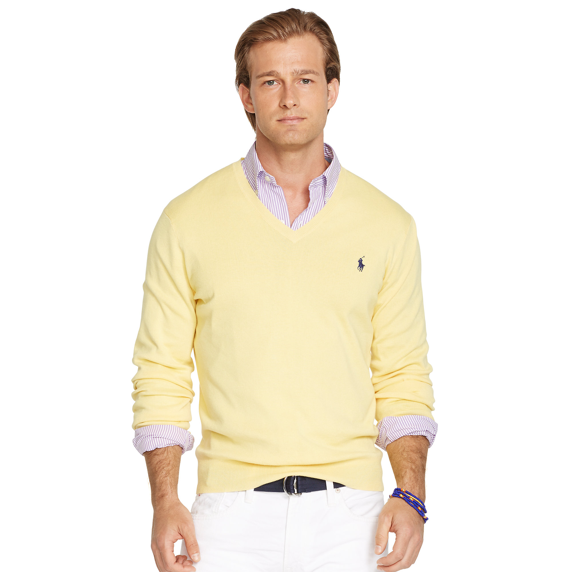 Polo ralph lauren Pima Cotton V-neck Sweater in Yellow for Men | Lyst