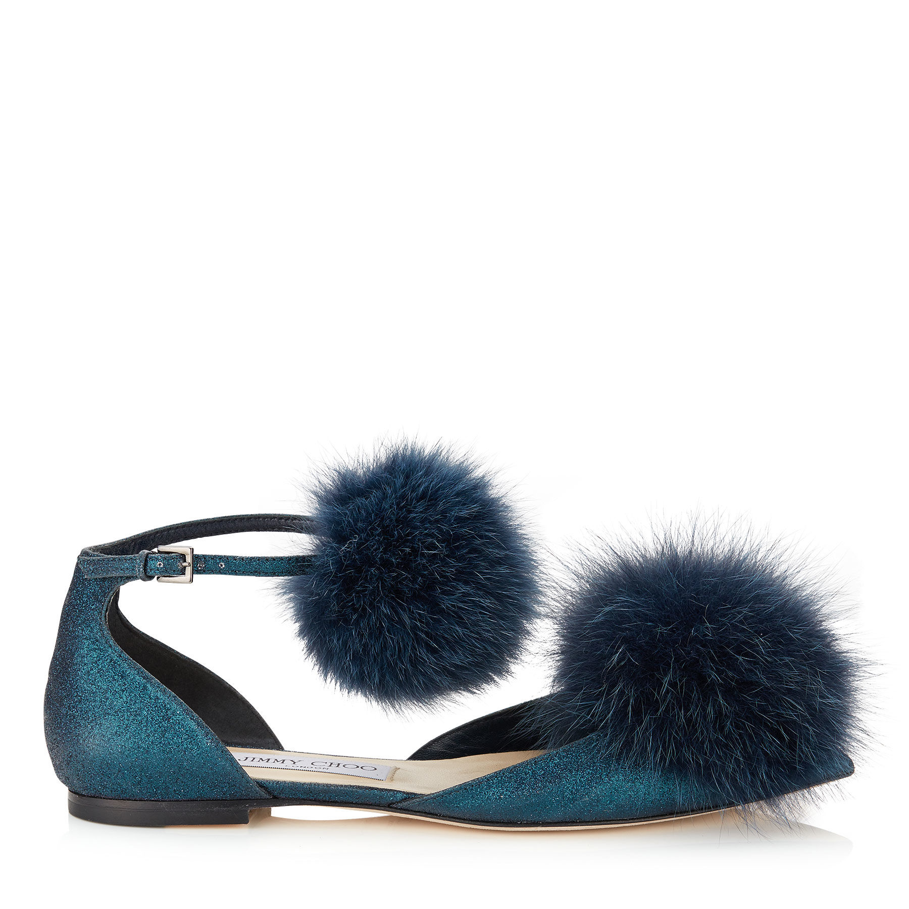 Lyst Jimmy Choo Dolly FoxFur PomPom Flats in Blue
