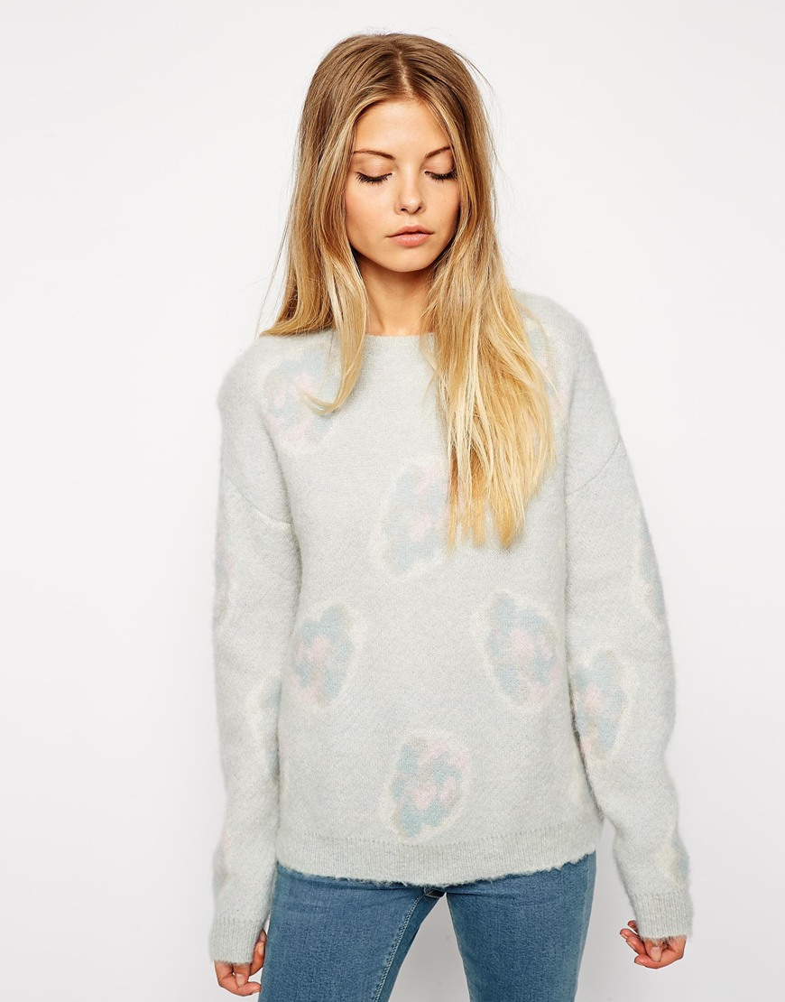 Lyst - ASOS Sweater In Brushed Mohair With Floral Pattern ...