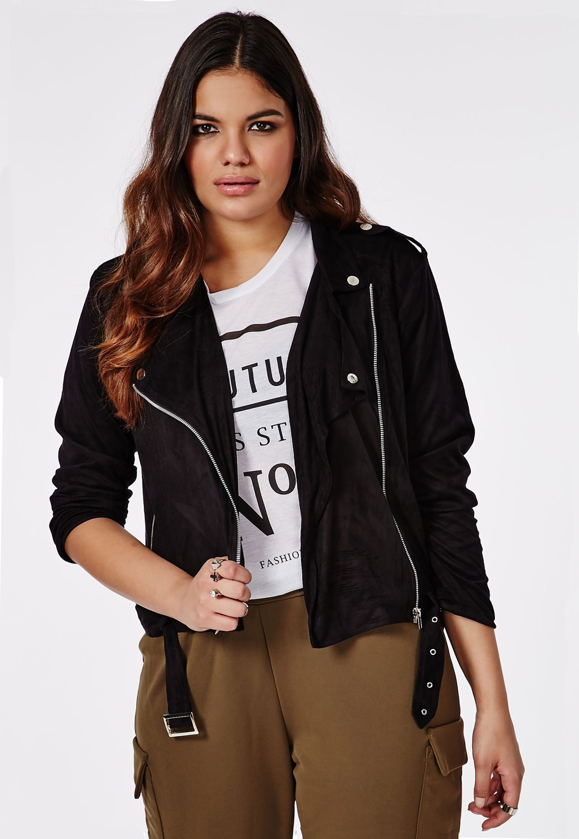 Lyst Missguided Plus Size Faux Suede Biker Jacket Black In Gallery