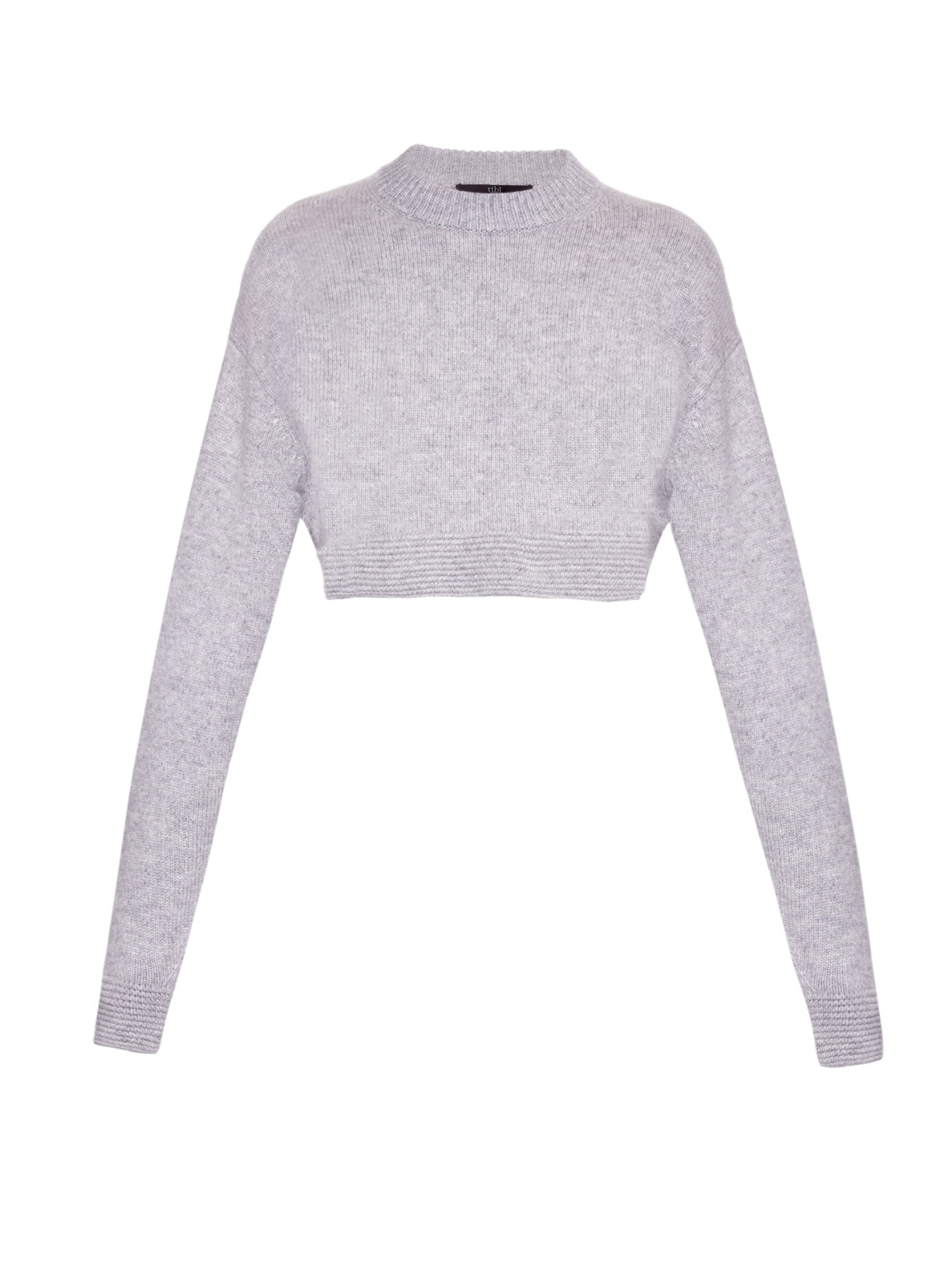Tibi Cropped Cashmere Sweater in Gray | Lyst