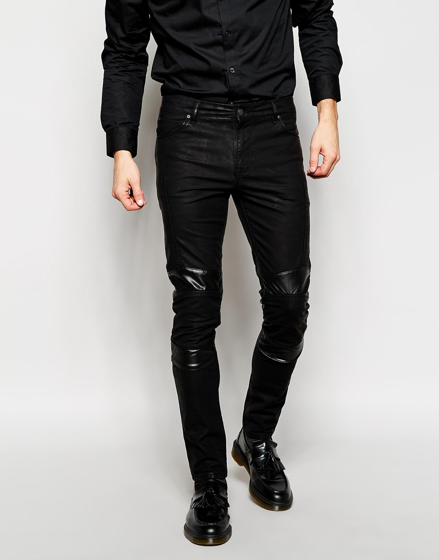 Lyst Asos Super Skinny Jeans In Leather Look in Black for Men