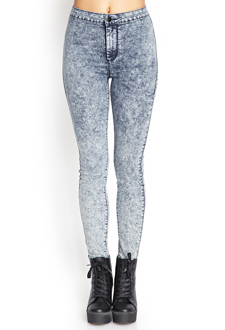 Lyst Forever 21 High waisted Acid Wash  Jeans  in Blue