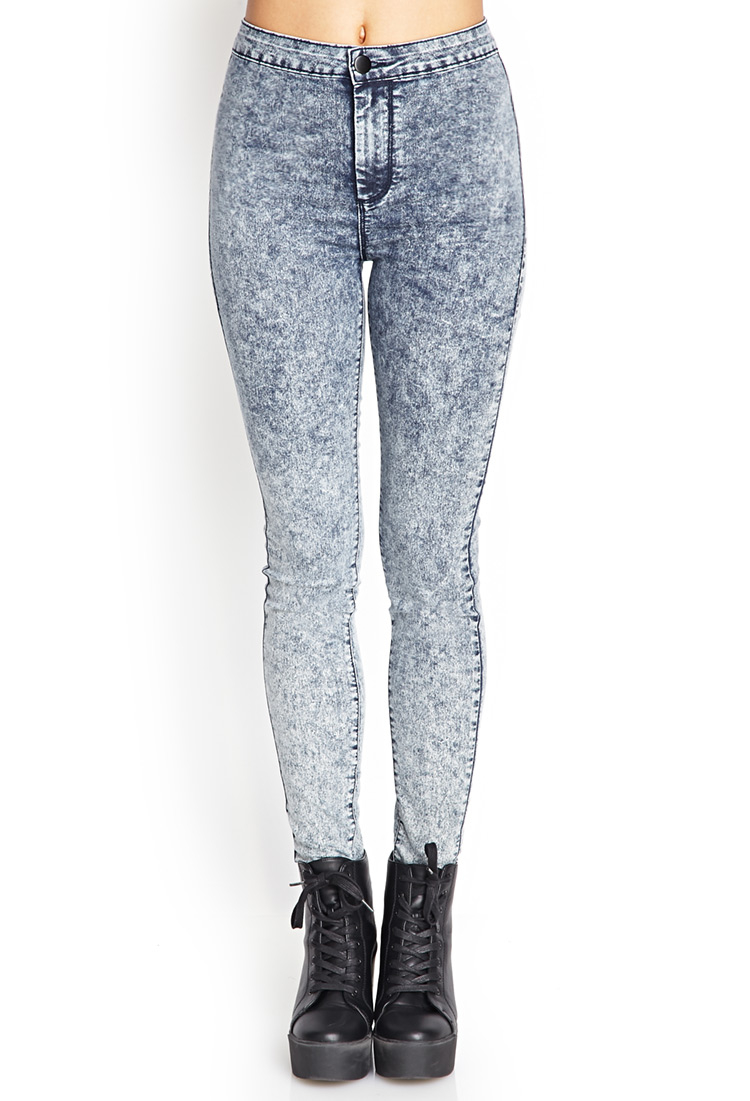 Forever 21 Highwaisted Acid Wash Jeans in Blue (MEDIUM DENIM) | Lyst