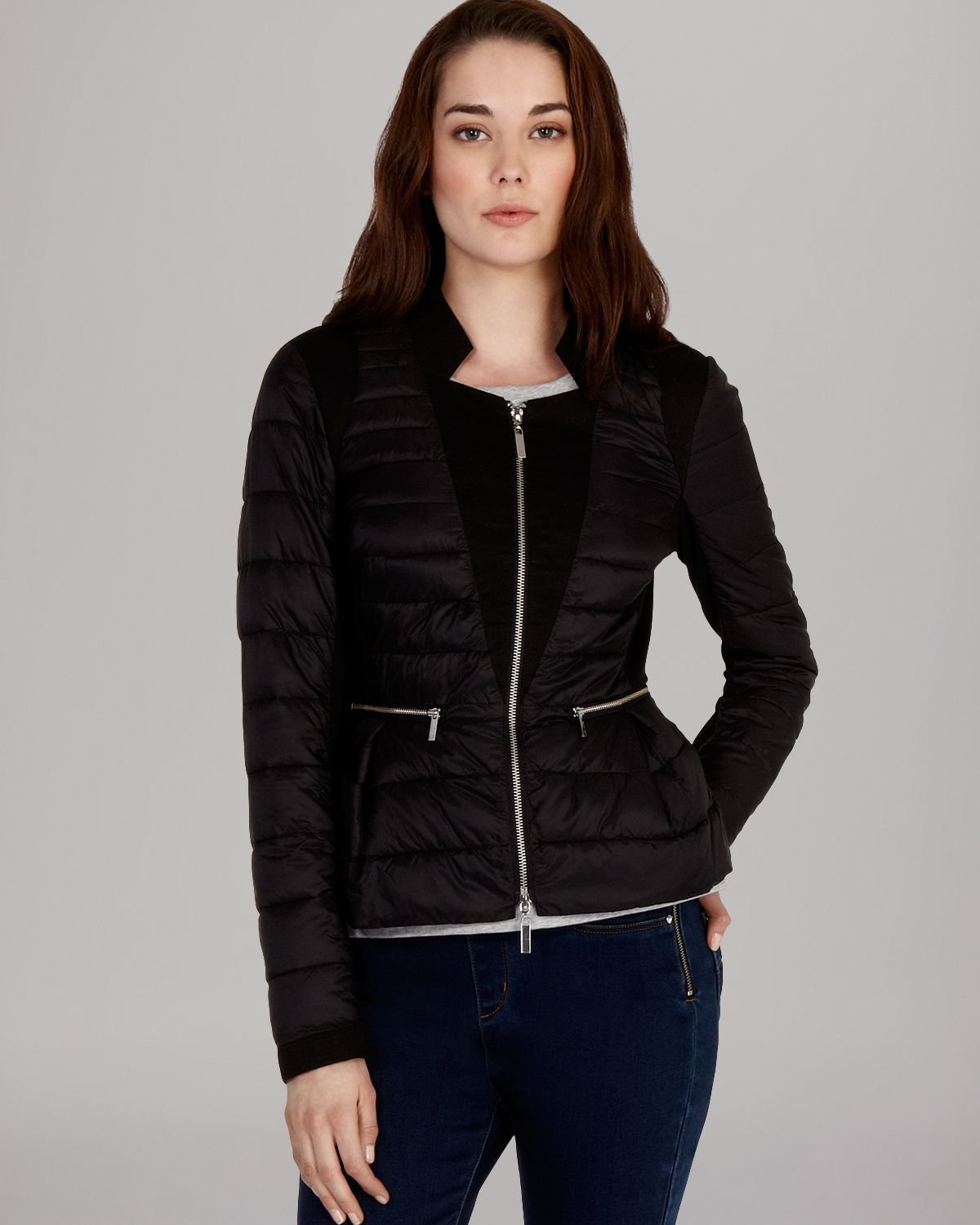 Lyst - Karen Millen Jacket Lightweight Peplum Puffer in Black