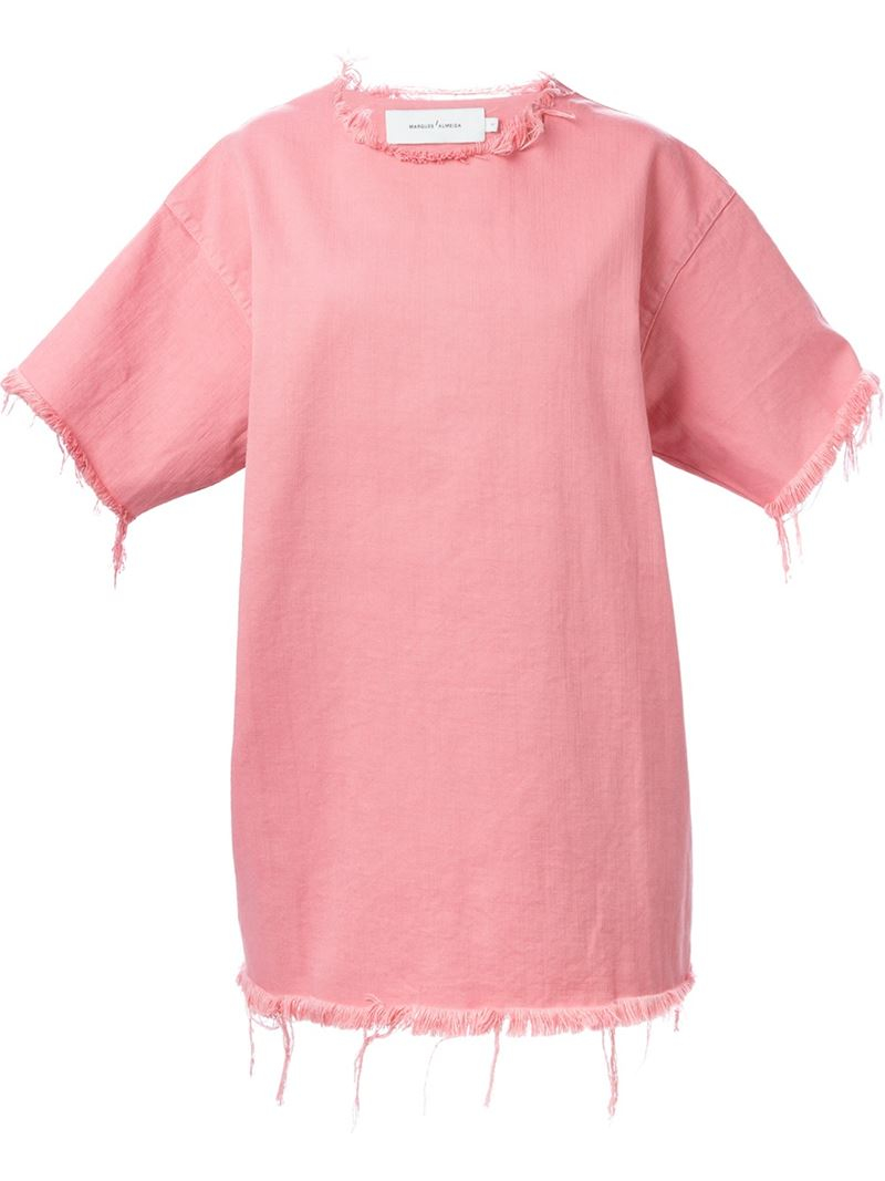Lyst Marques Almeida Frayed Edge Denim T Shirt Dress In Pink lyst marques almeida frayed edge denim t shirt dress in pink