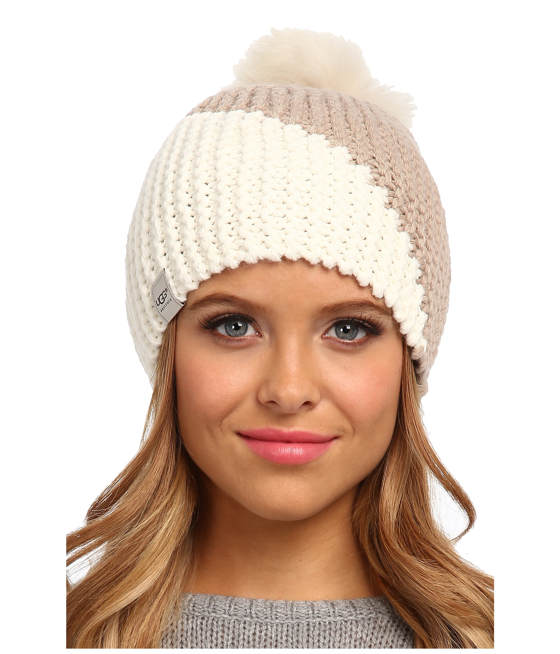 Ugg Cambridge Lamb Shearling Pompom Knit Hat in Natural Lyst