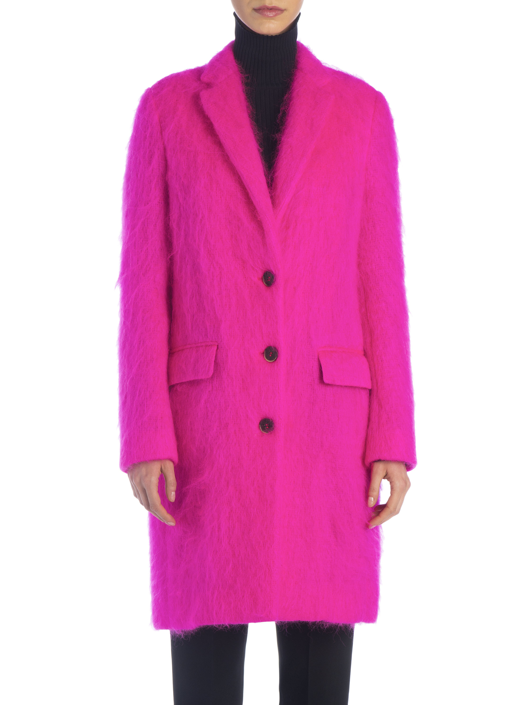 Msgm Long Mohair-blend Coat in Pink | Lyst
