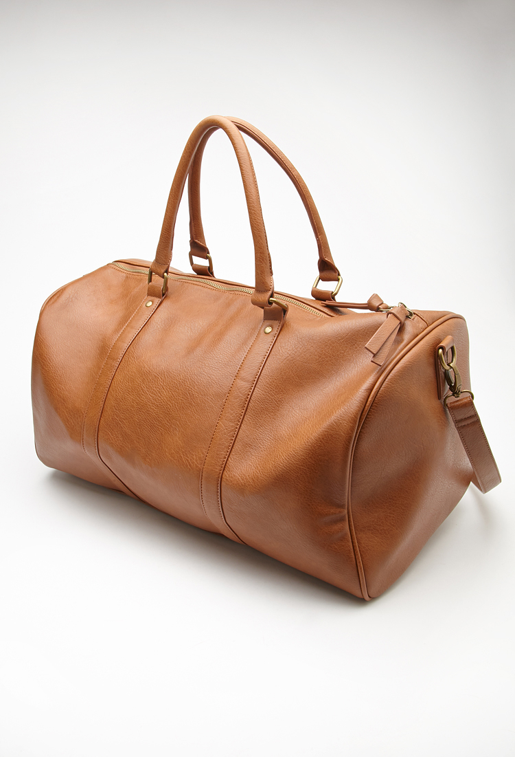 Lyst - Forever 21 Faux Leather Duffle Bag in Brown