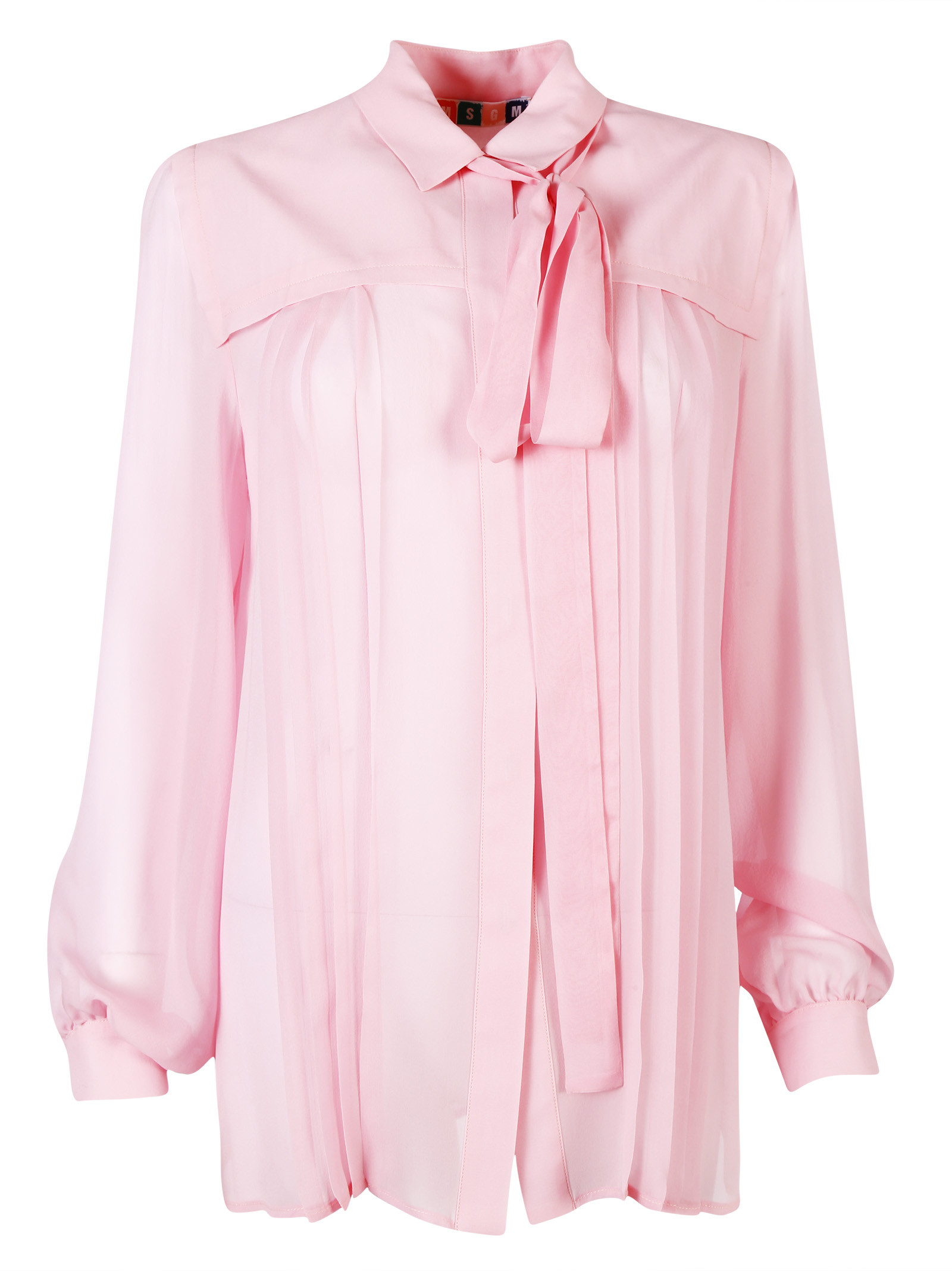 Msgm Silk Sheer Pussy Bow Blouse in Pink | Lyst