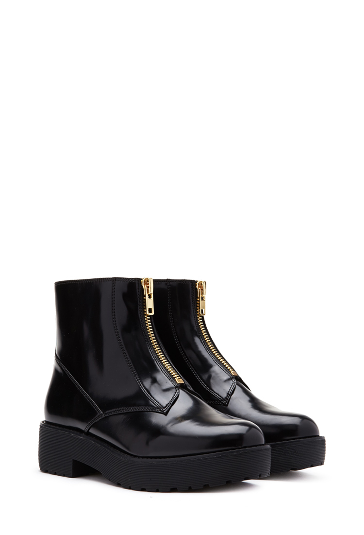 Forever 21 Zippered Faux Leather Booties in Black | Lyst