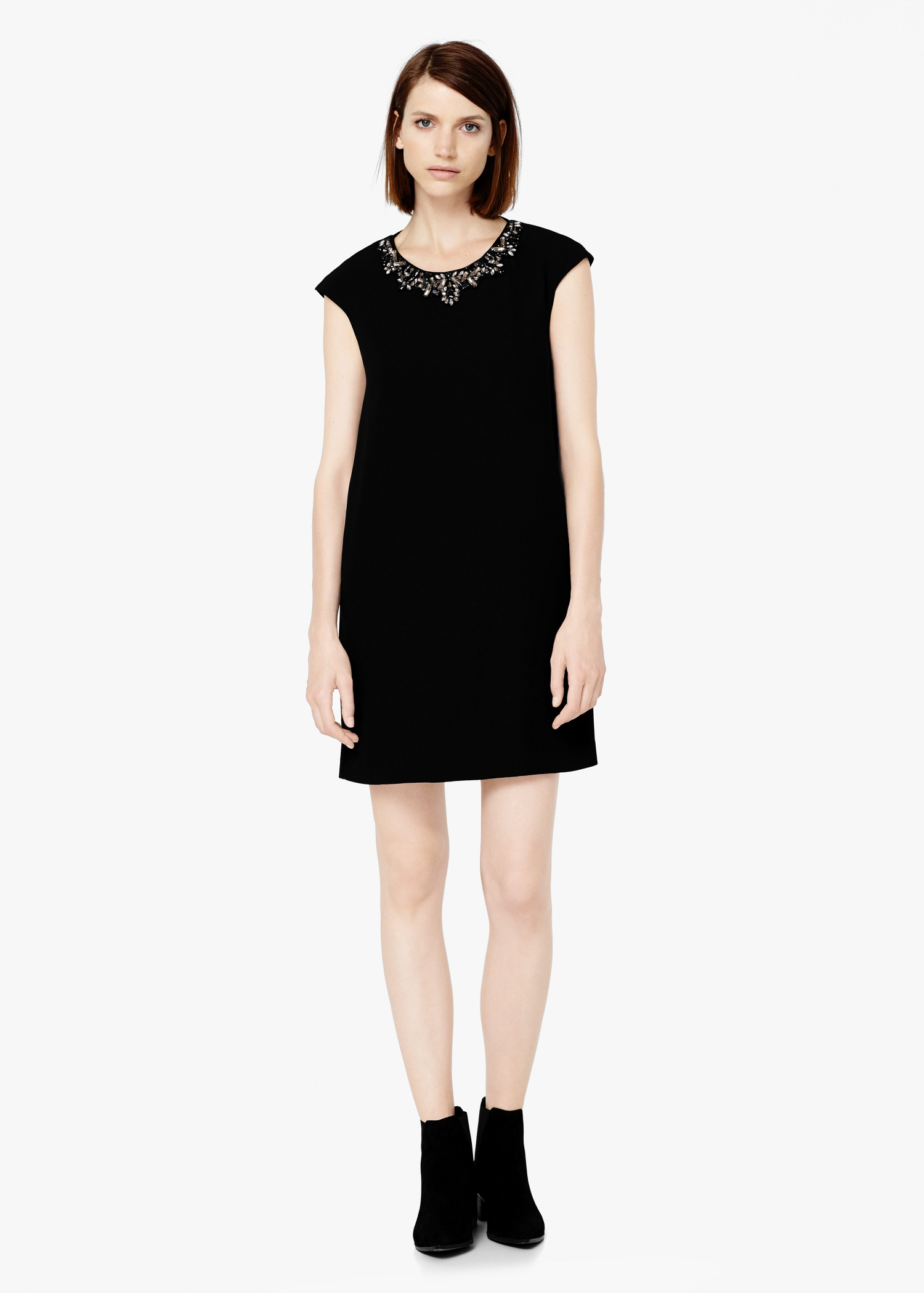 Lyst Mango Crystal Collar Dress In Black Gallery
