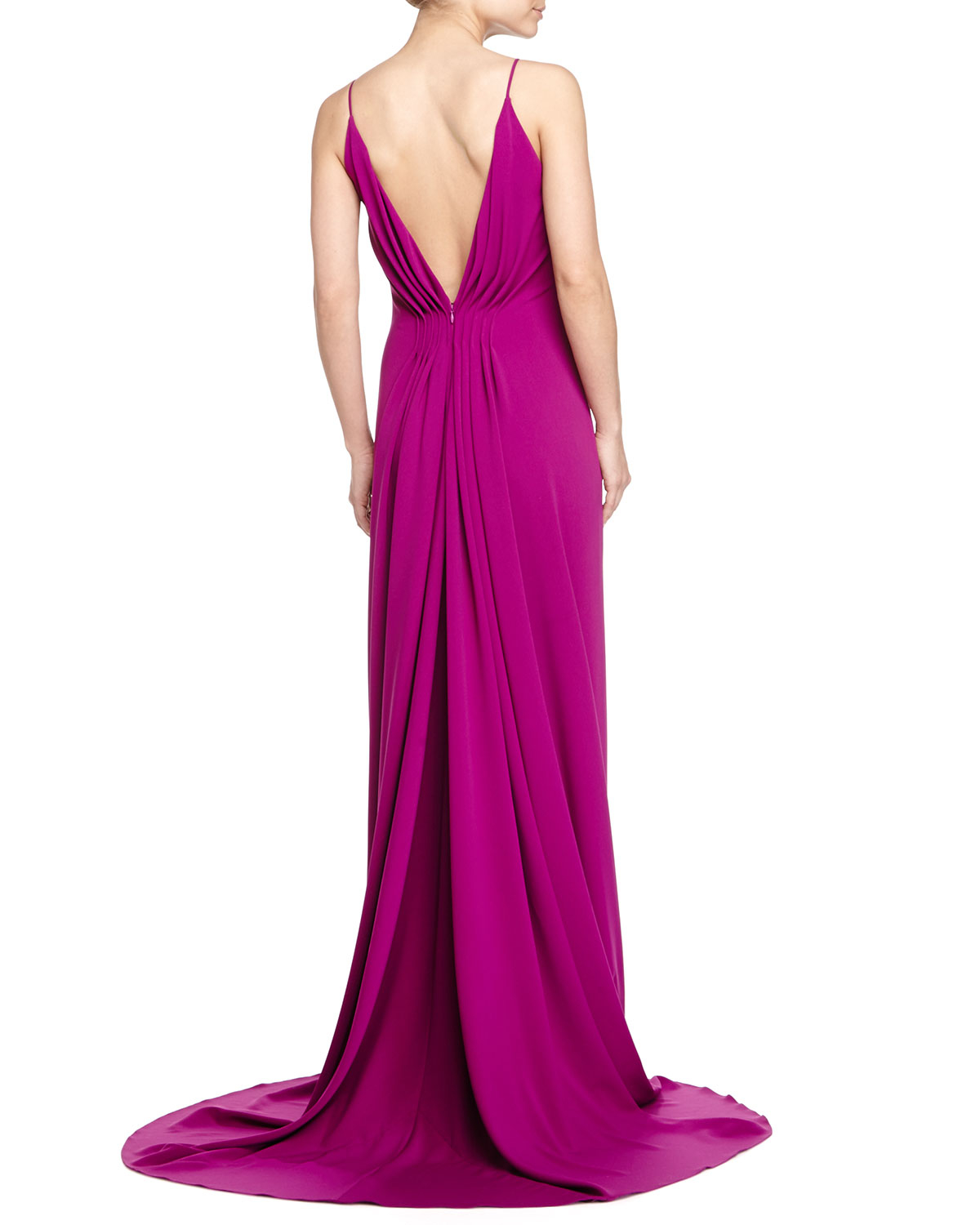 badgley mischka pleated gown