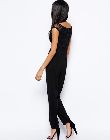 Tfnc Bardot Jumpsuit with Lace Top in Black | Lyst