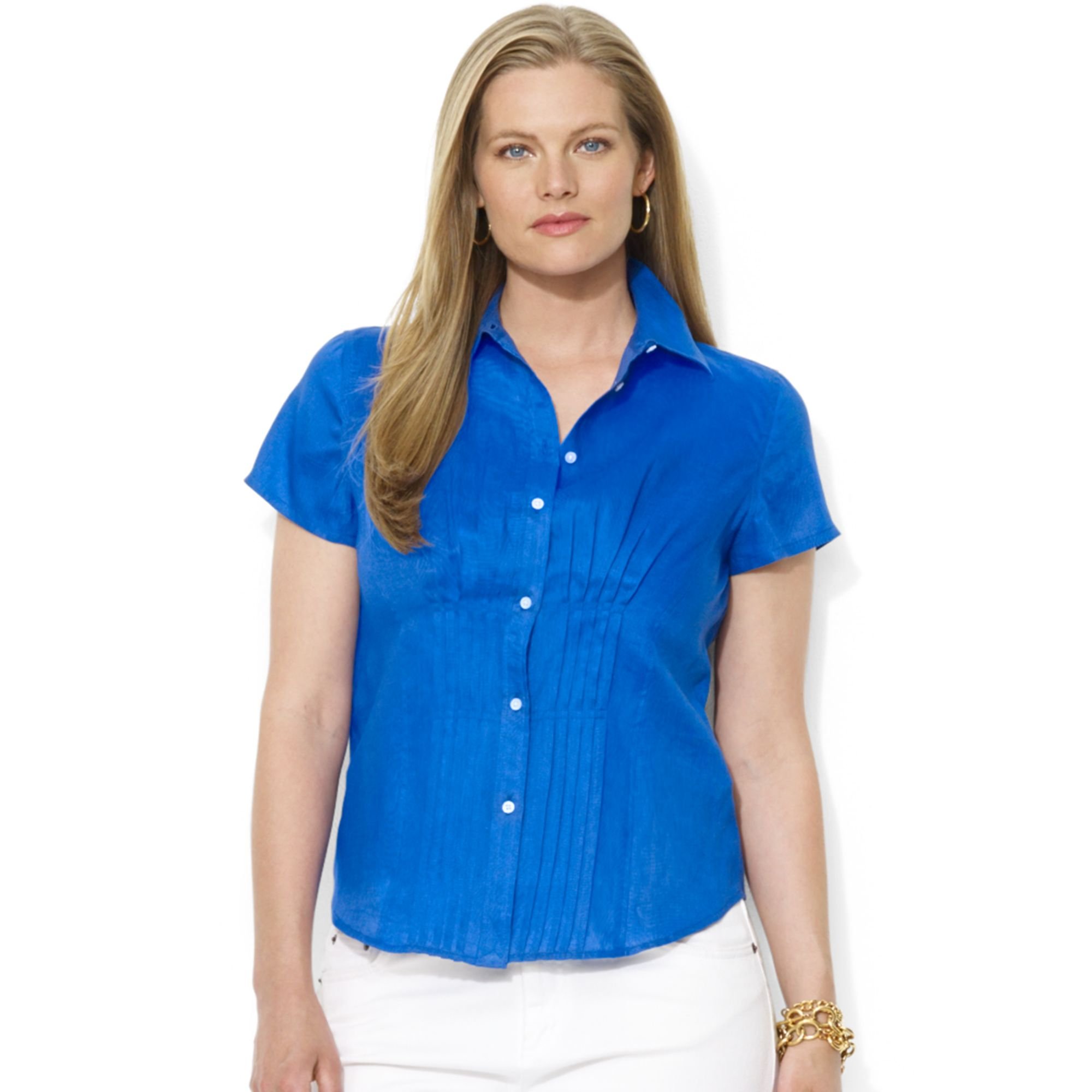 Lyst Lauren By Ralph Lauren Plus Size Shortsleeve Pleated Linen Shirt