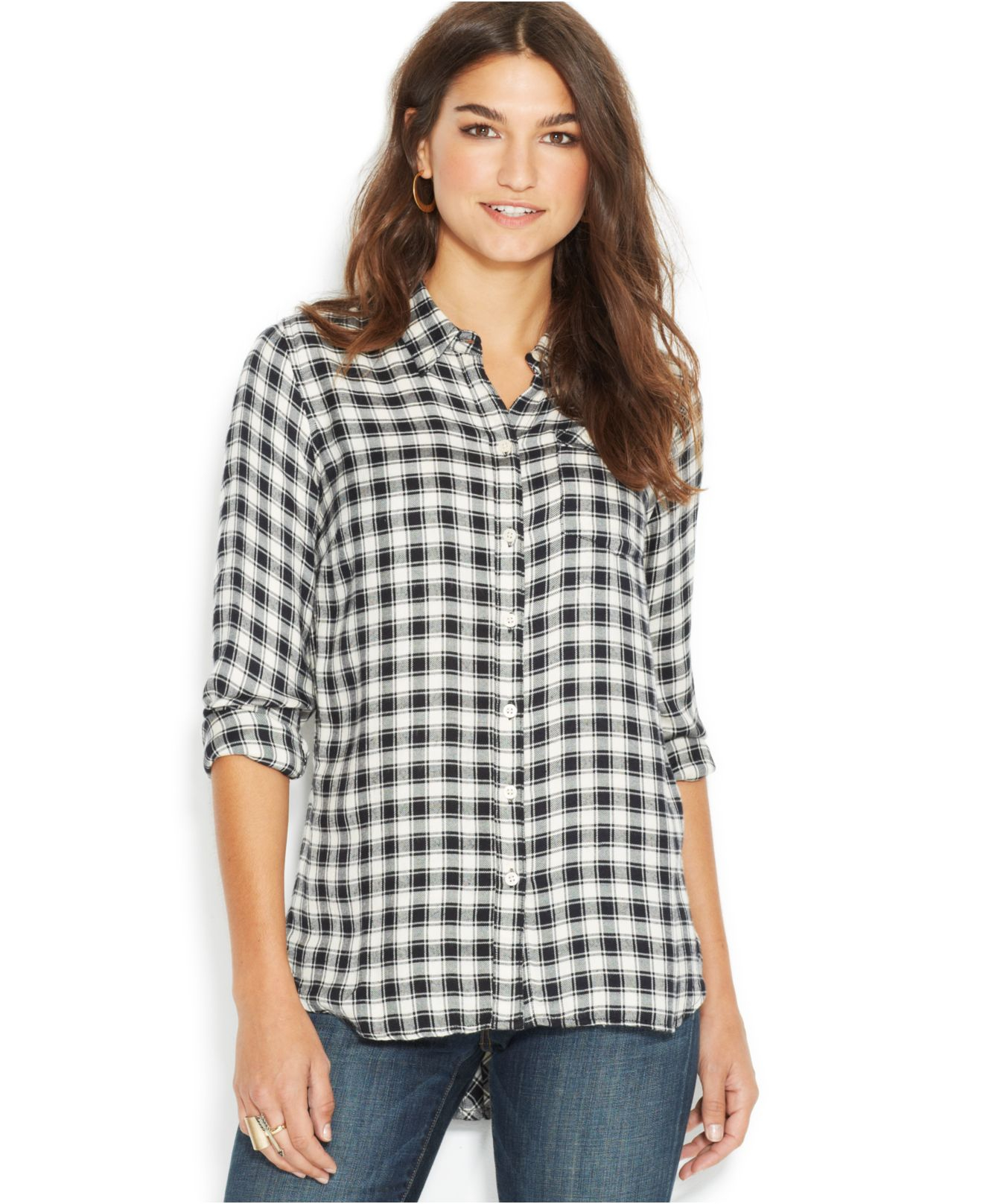 Lyst - Lucky Brand Lucky Brand Long-Sleeve Plaid Flannel Blouse in Blue