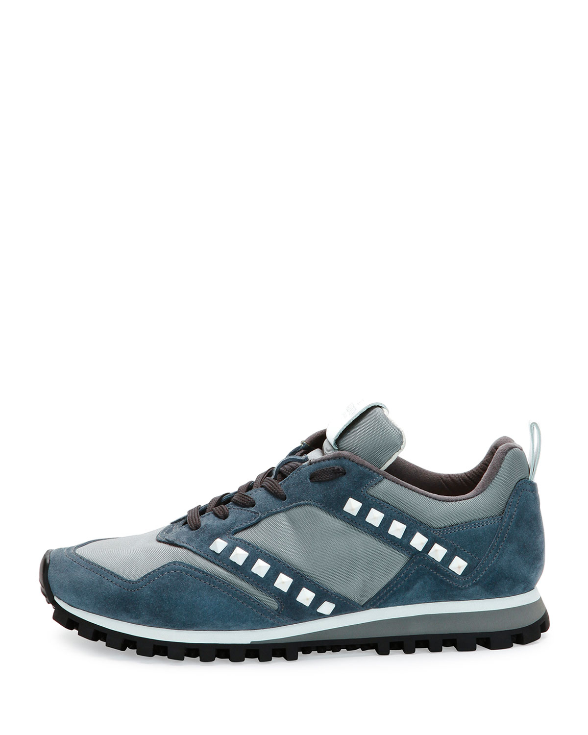 Valentino Rockstud Leather and Mesh Sneakers in Blue for Men | Lyst